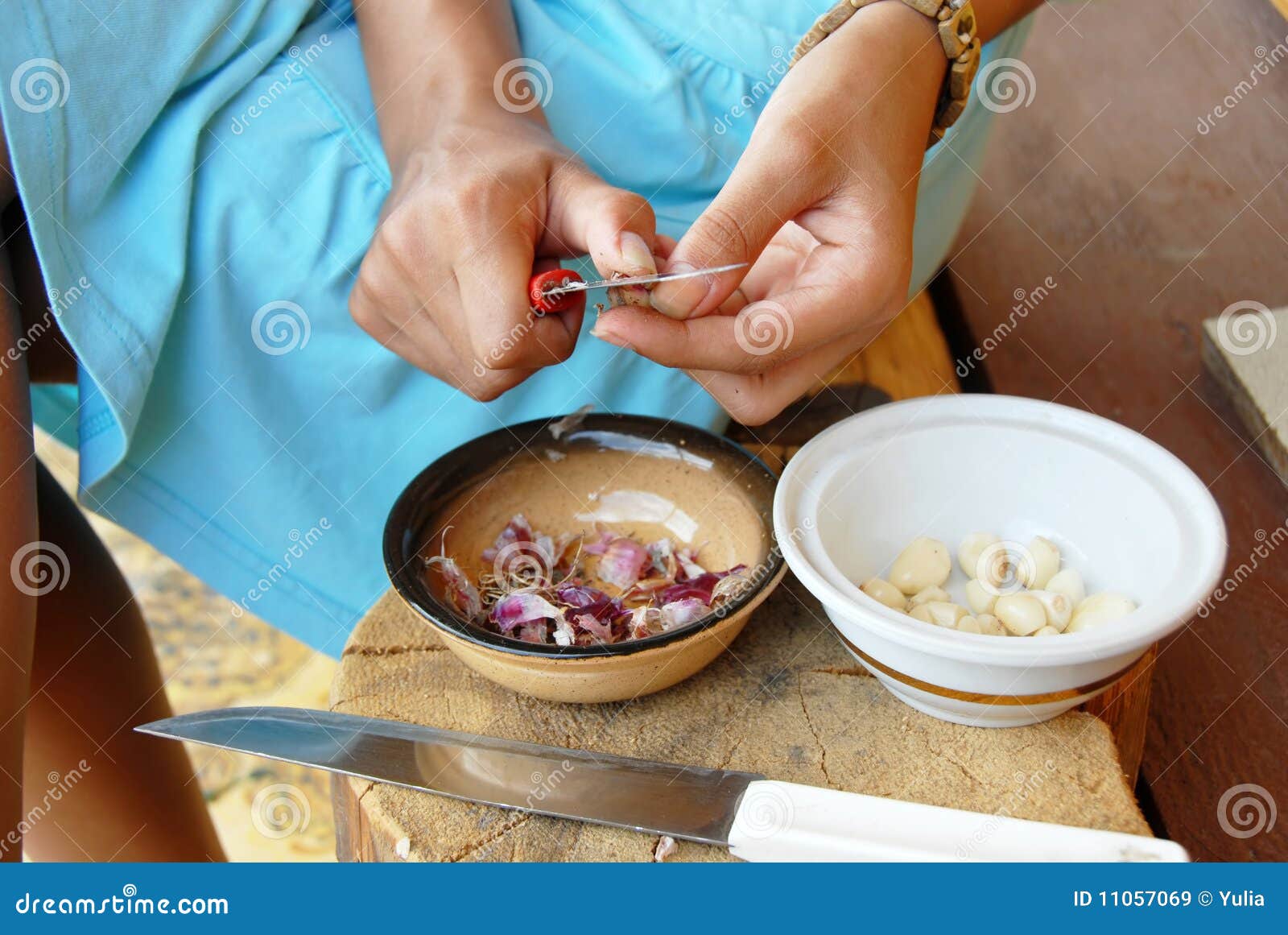 Peeling a garlic stock image. Image of knife, hands, cottage 11057069