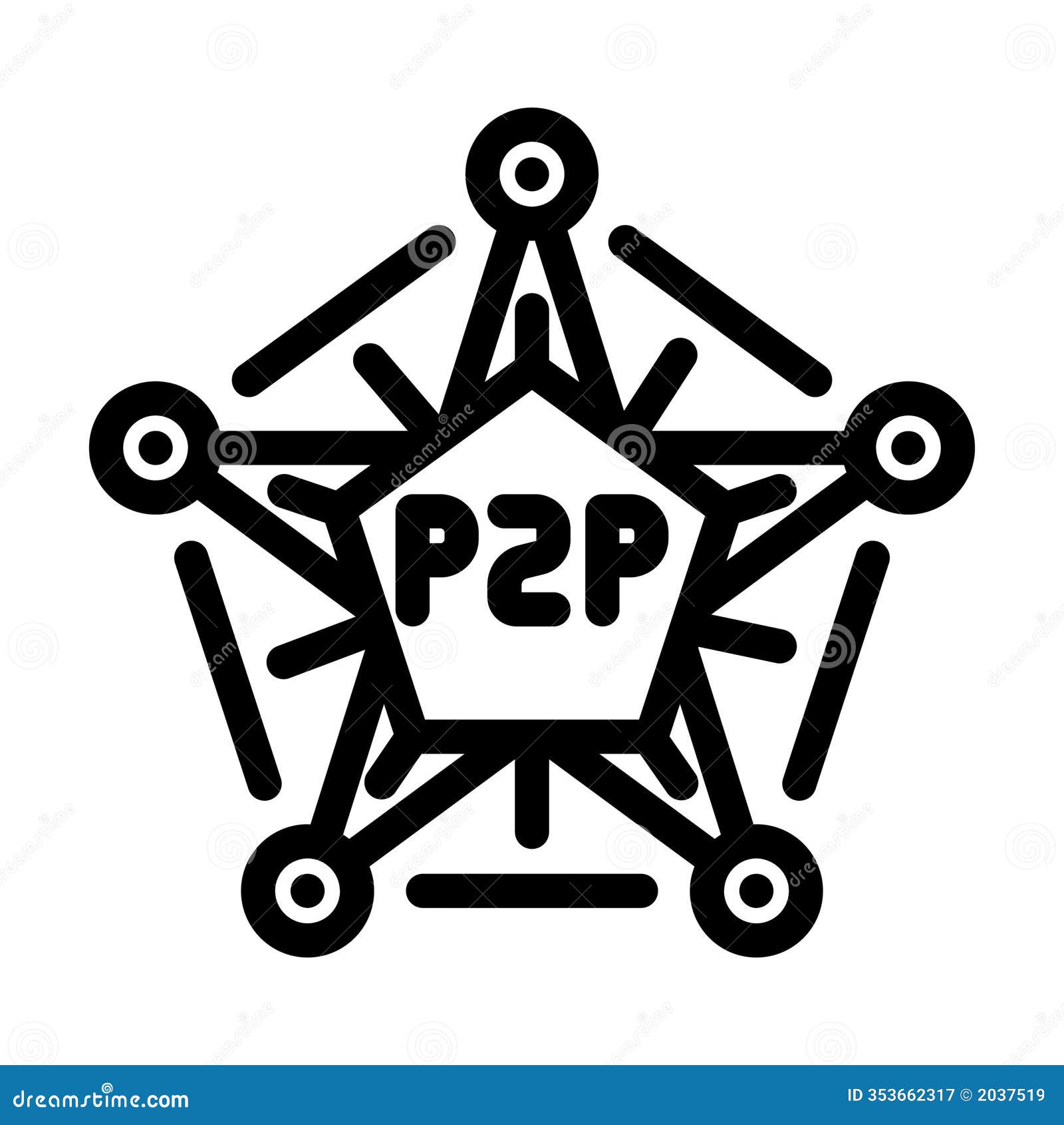 peer to peer nodes decentralized application line icon  