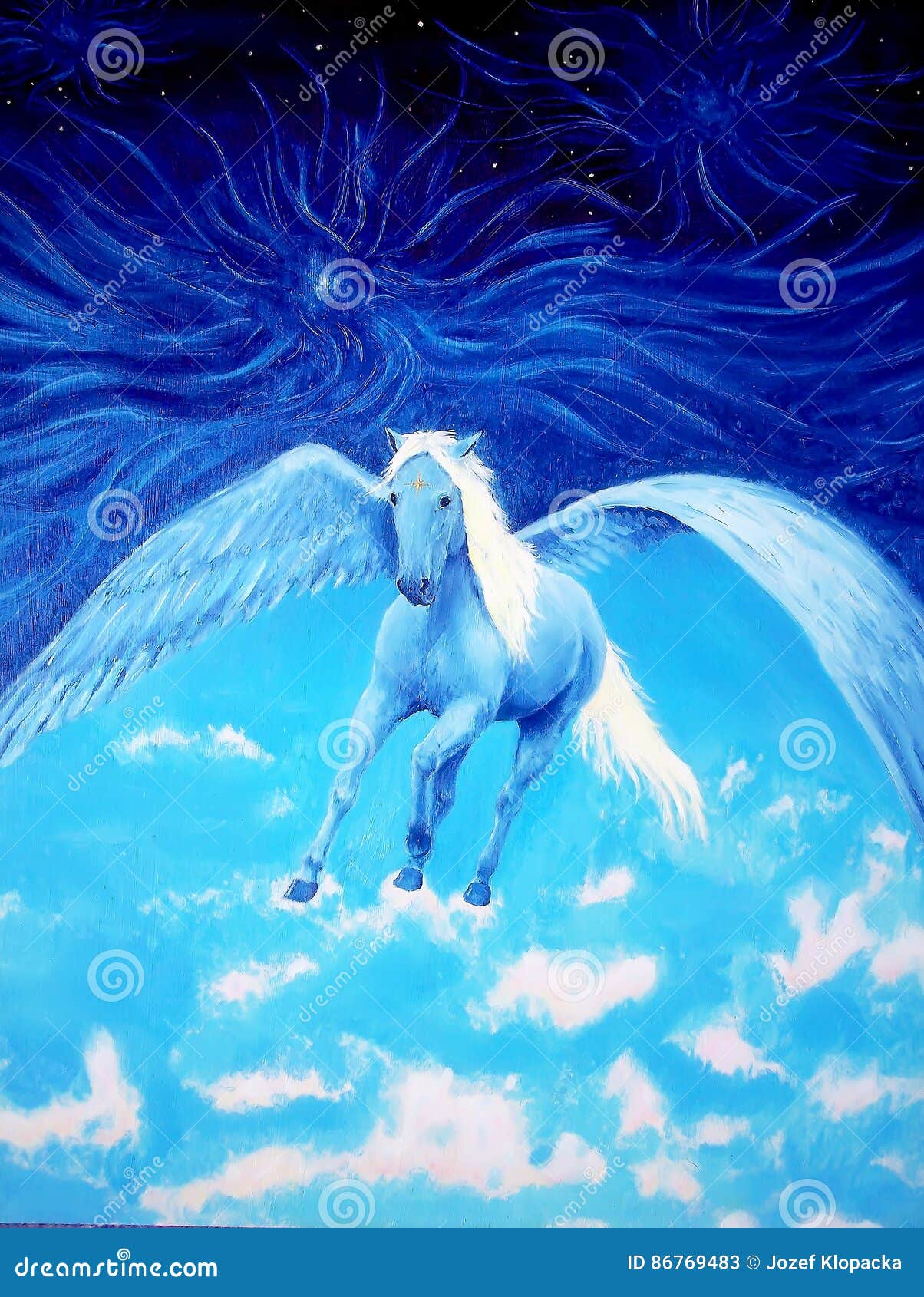 Pegasus in Cosmic Space. Painting and Graphic Design. Stock Image