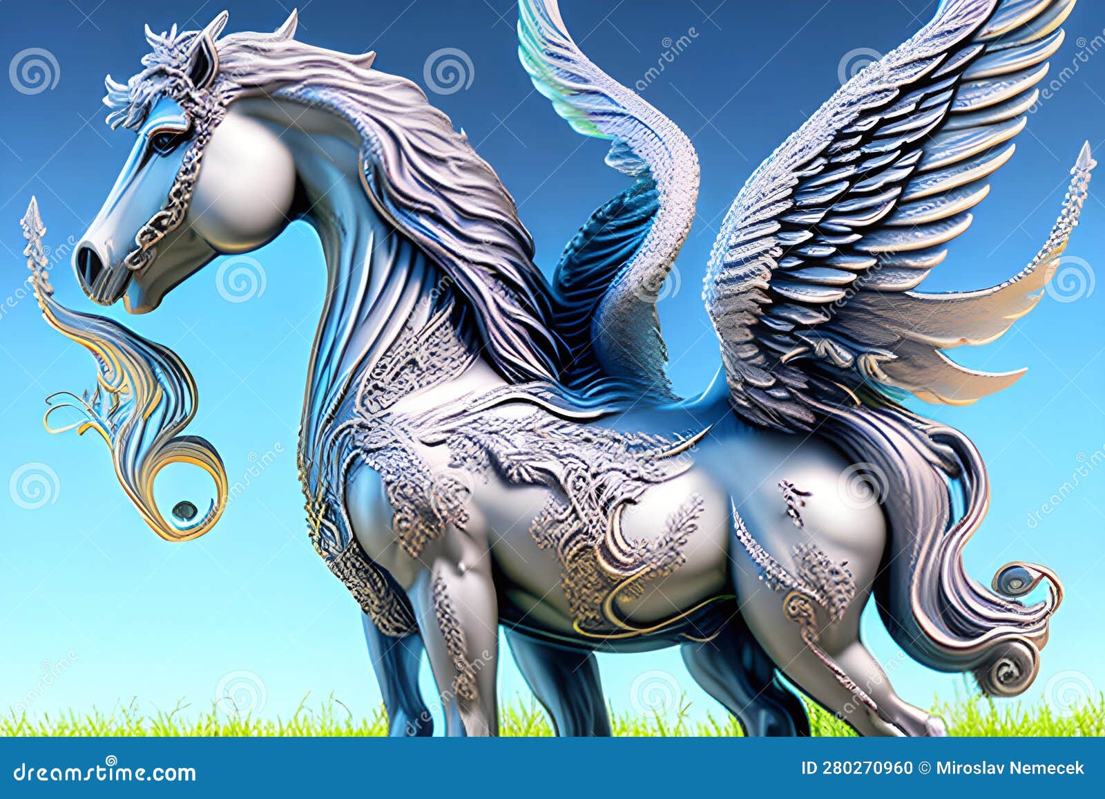 Pegasus Fantasy Horse, Generative AI Illustration Stock Illustration
