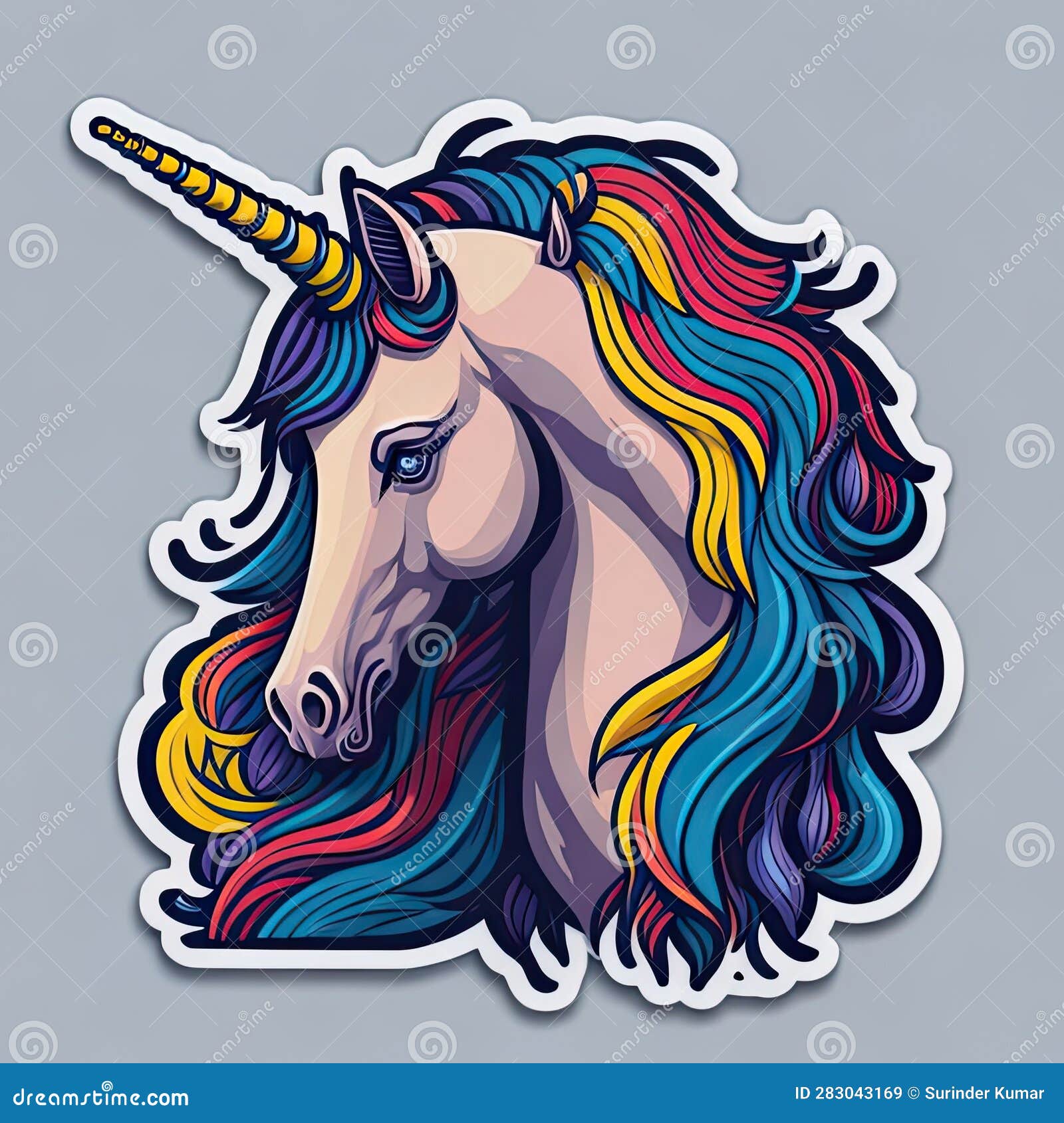 Pegatina Colorida Diseño Unicornio Ai Generado Stock de ilustración -  Ilustración de cara, muchacha: 283043169