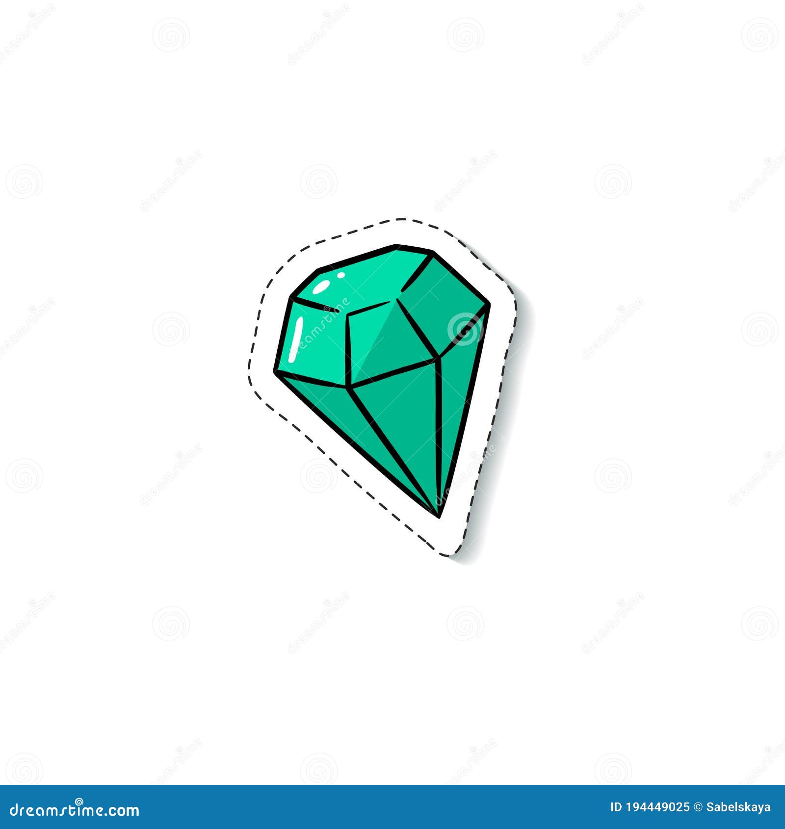 Pegatina De Caricatura De Diamante Esmeralda Verde Aislada En Fondo Blanco.  Ilustración del Vector - Ilustración de elemento, cristal: 194449025