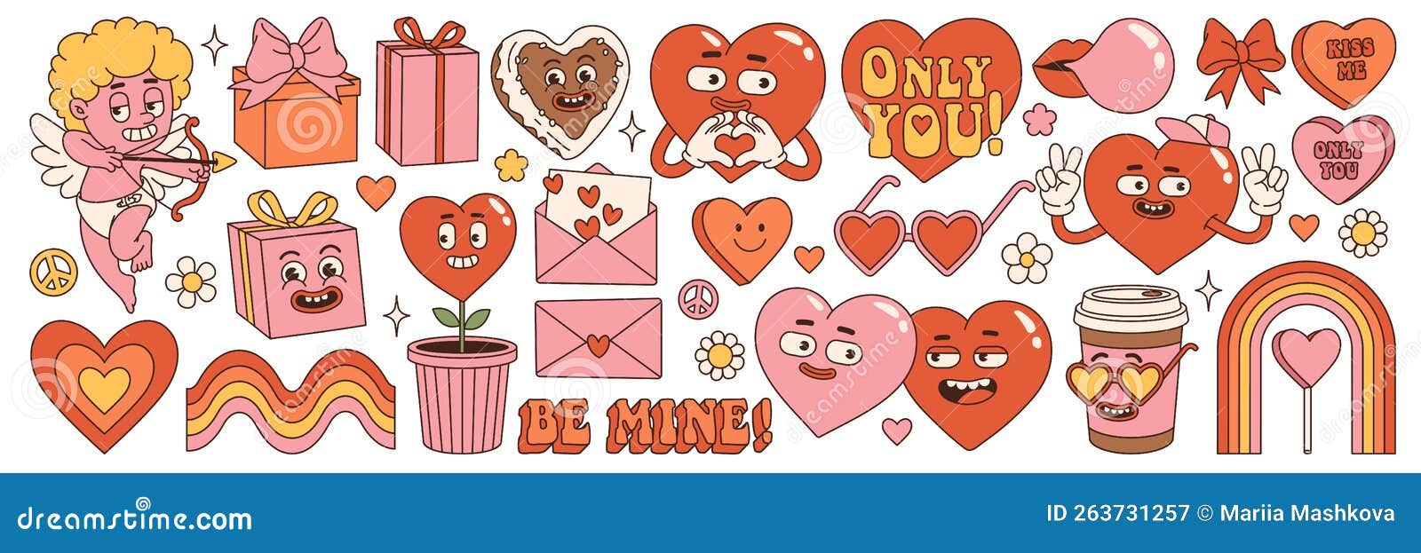 Pegatinas De Corazones Adorables. Concepto De Amor. Feliz Día De San  Valentín. Colores Rosa Y Rojo. Ilustración del Vector - Ilustración de  amor, vector: 263731257