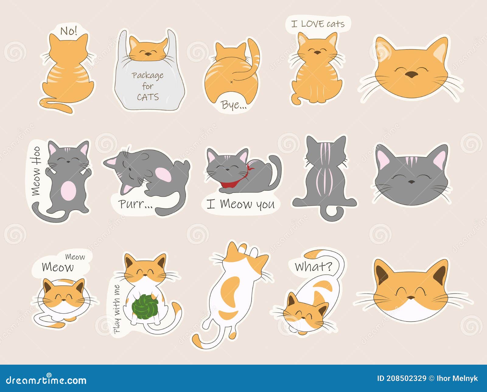 Pegatinas de gatos lindos ilustración del vector. Ilustración de mascota -  208502329