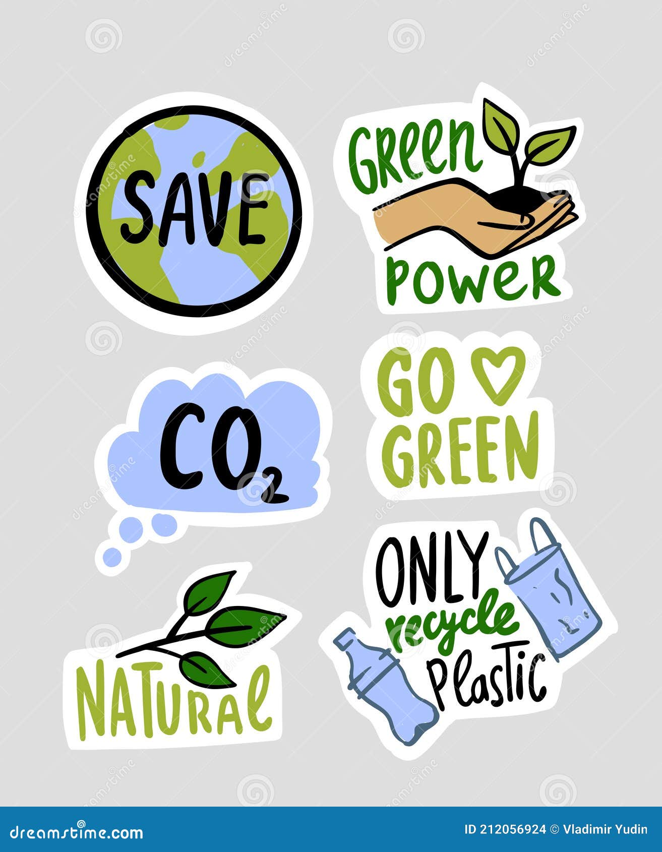 Pegatinas De Medio Ambiente Ecológico. Establecer Emblemas Con Letras Y  Frases Verdes Ilustración del Vector - Ilustración de planeta, vector:  212056924