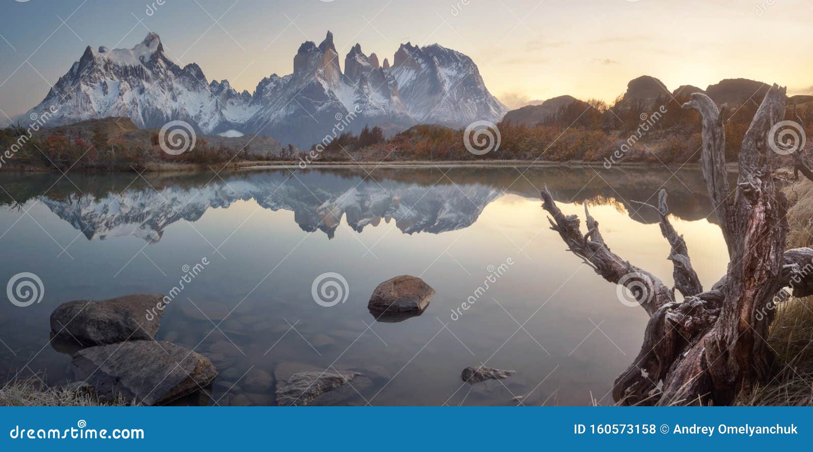 pehoe lake and cuernos peaks in the morning, torres del paine national park, chile
