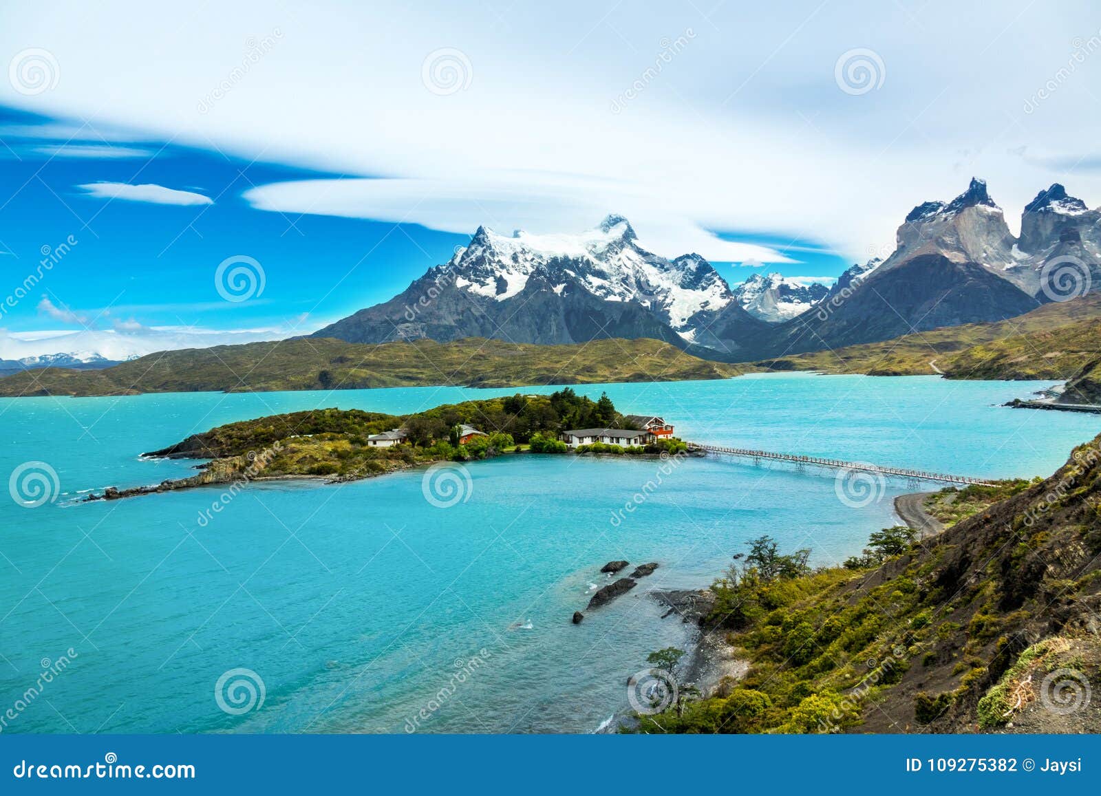 pehoe lake and guernos mountains landscape, national park torres del paine, patagonia, chile, south america