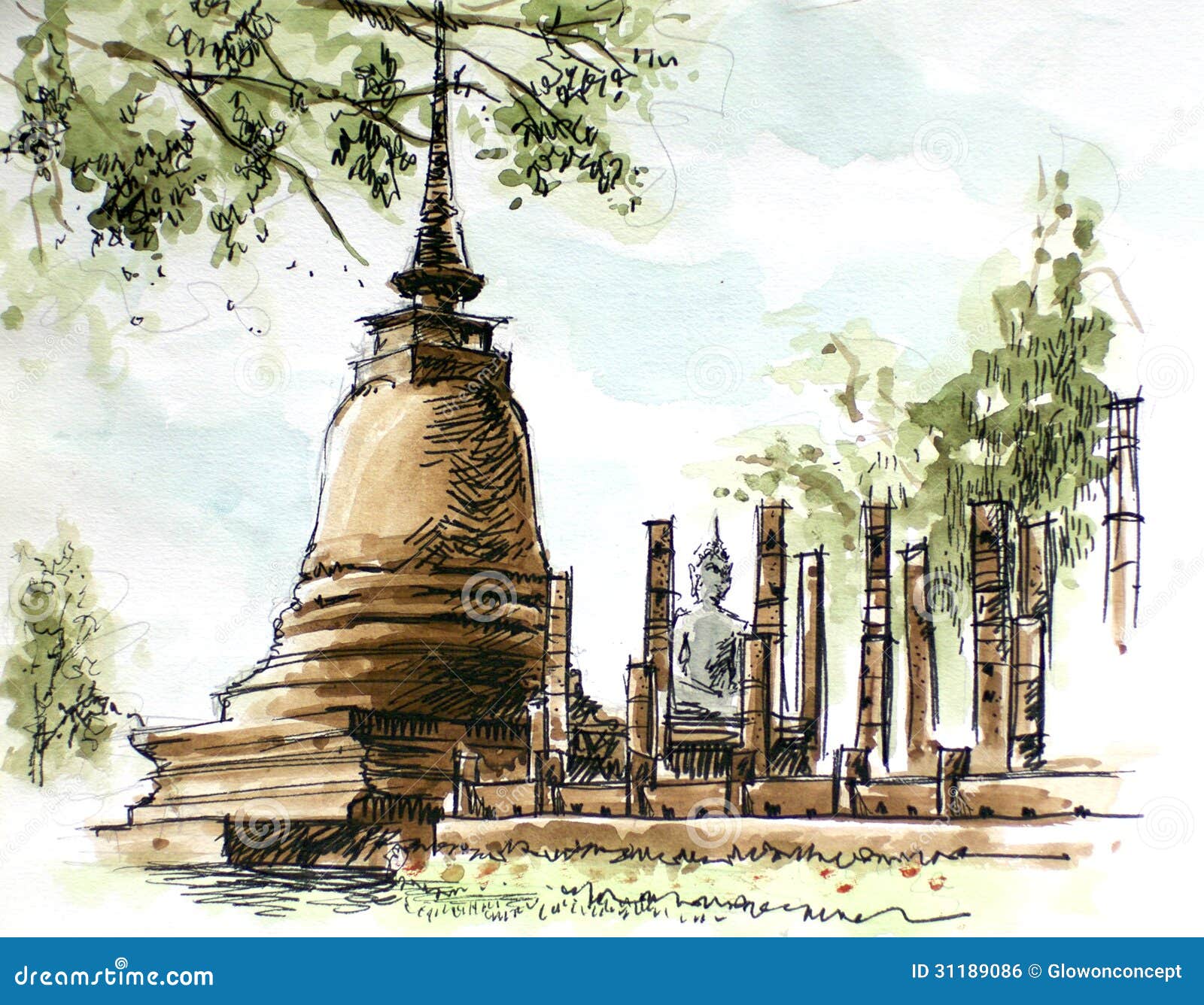 Peinture Antique De Pagoda De La Tha lande  Illustration 