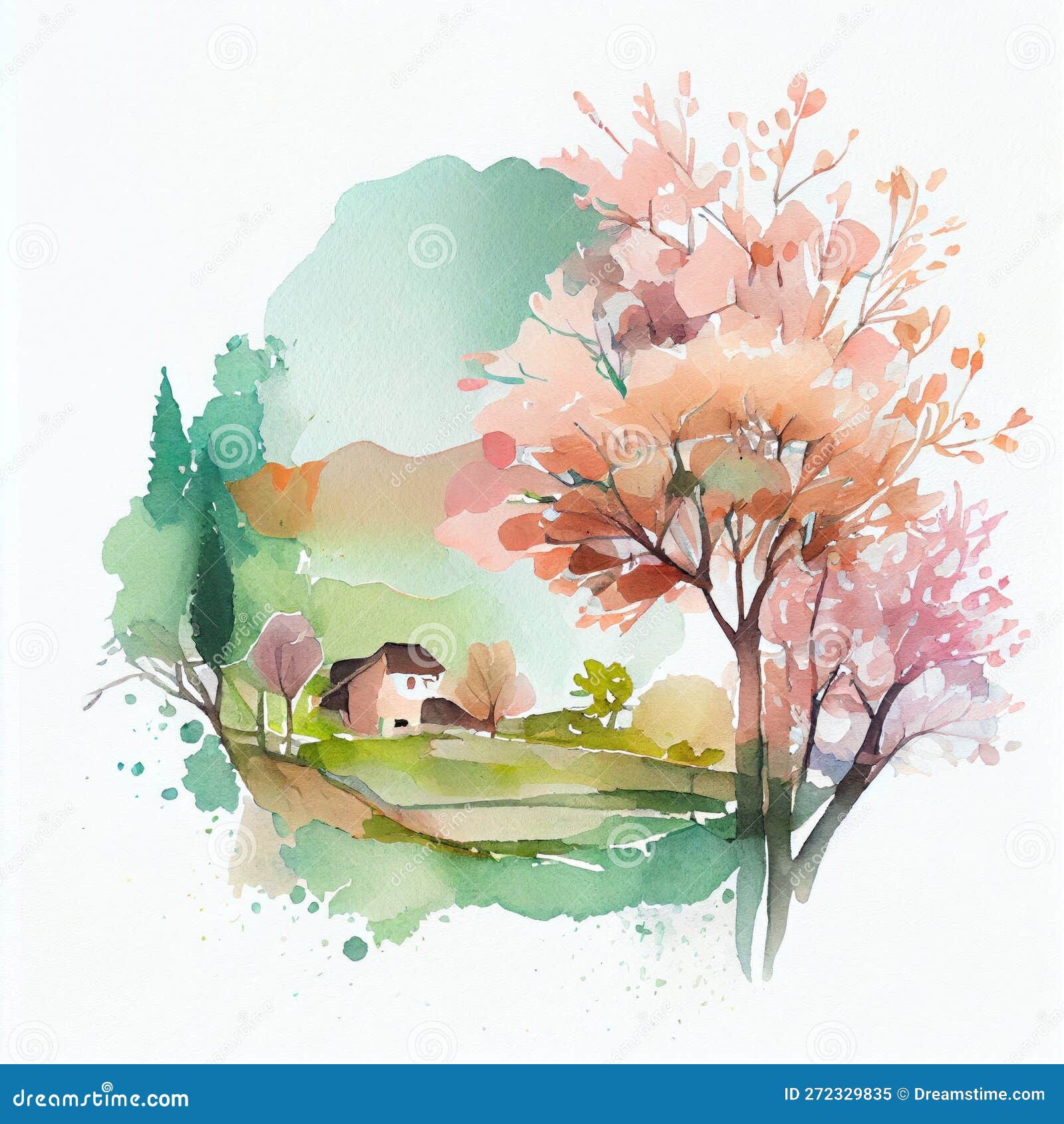 Peinture Aquarelle Paysage. Belle Source Nature Fond Illustration Stock -  Illustration du floraison, lumineux: 272329835