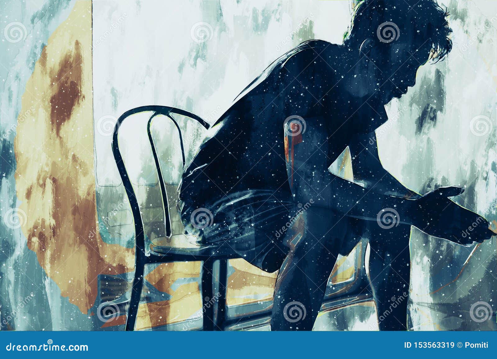 Peinture Numérique Du Triste Homme Image stock - Image du