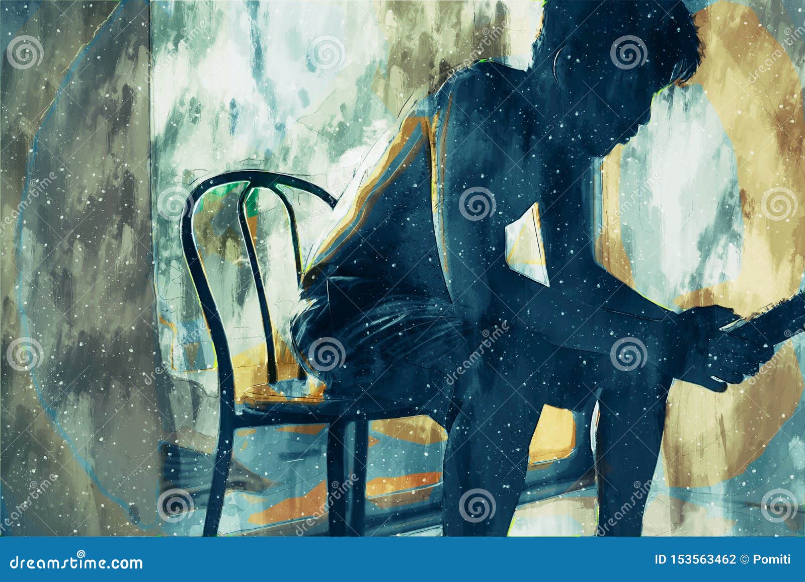 Peinture Numérique Du Triste Homme Illustration Stock