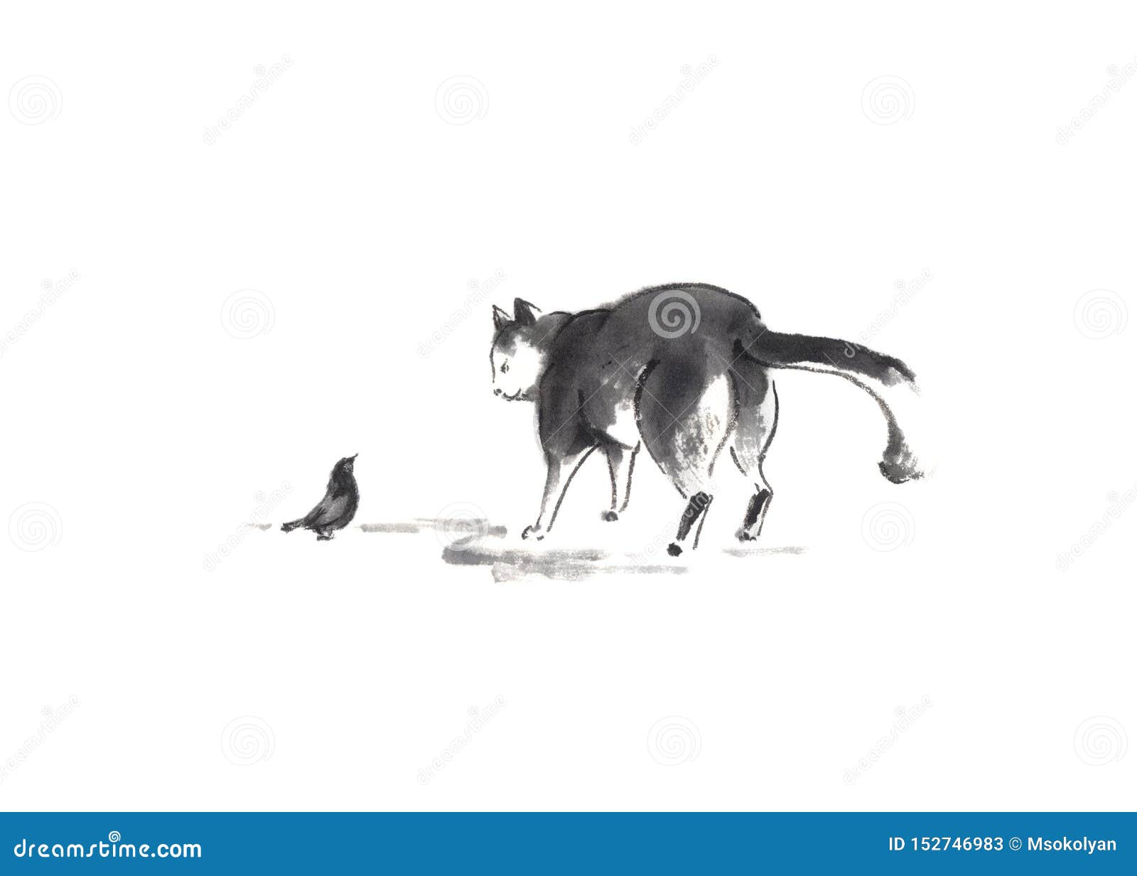 Peinture Originale D Encre De Sumi E De Style Japonais De Chat Et D Oiseau Illustration Stock Illustration Du Nature Gris Peinture Originale D Encre De Sumi E De Style Japonais De Chat Et D Oiseau Illustration Stock Illustration Du Nature Gris