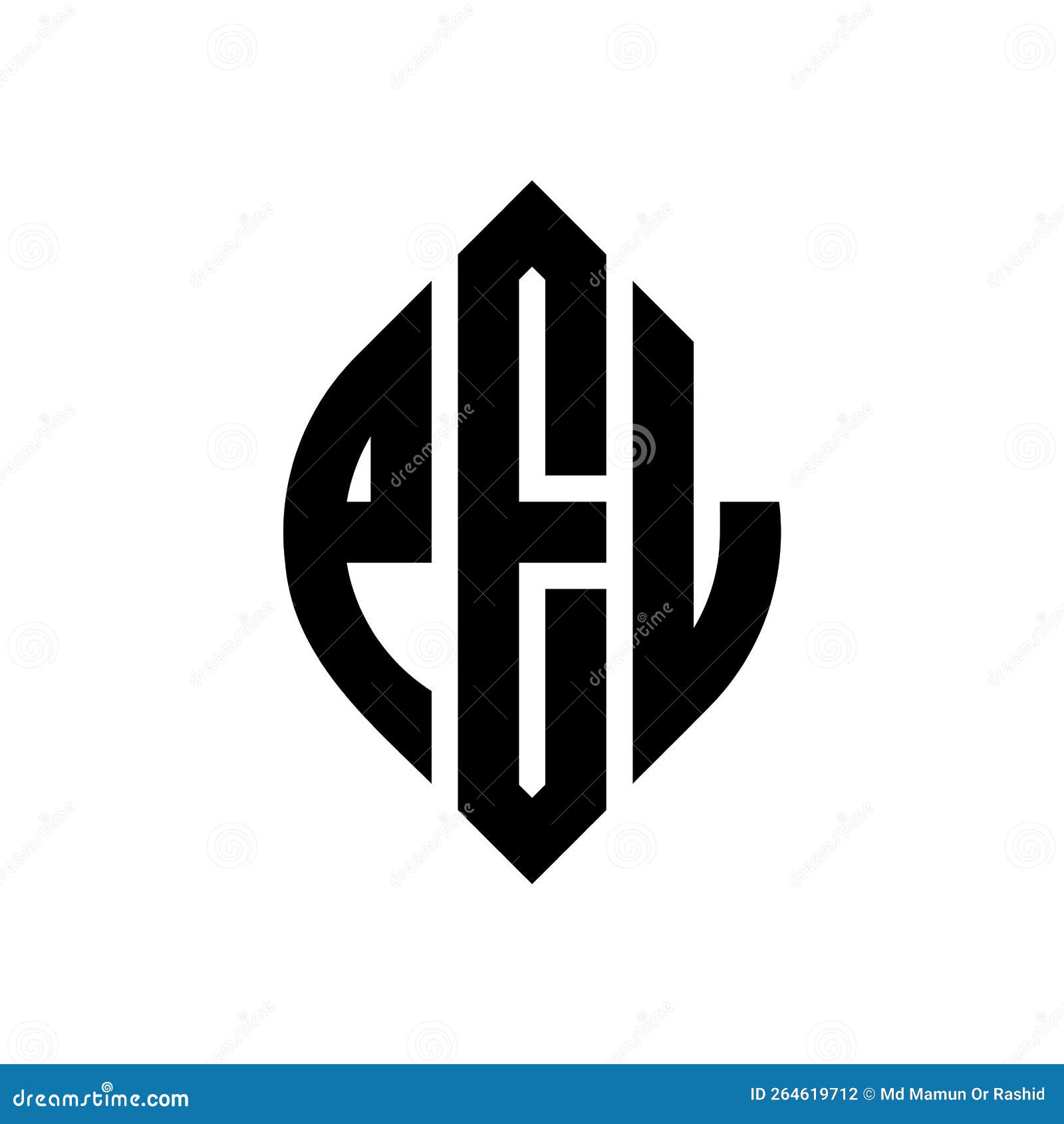 pel circle letter logo  with circle and ellipse . pel ellipse letters with typographic style. the three initials form a