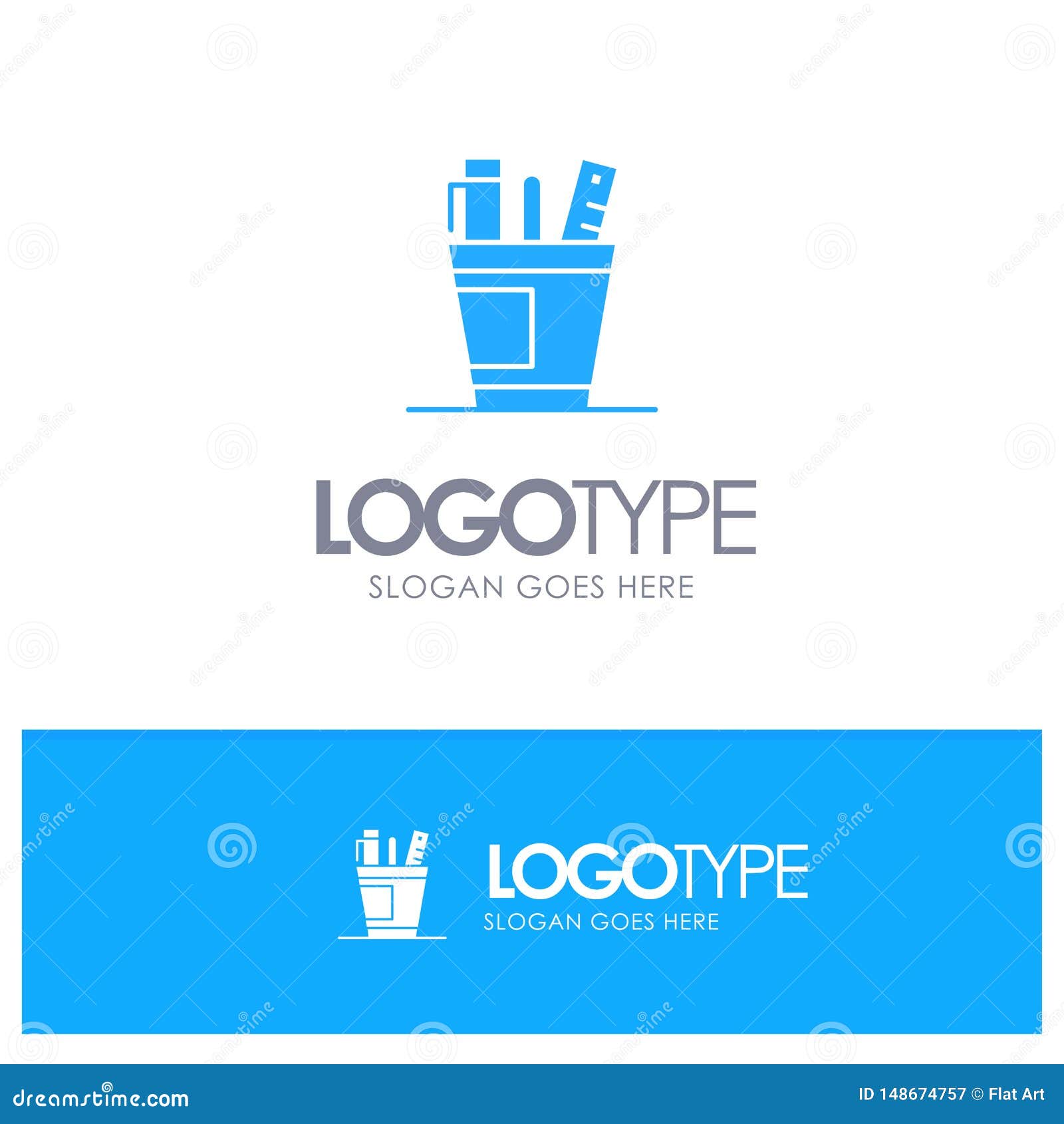 Pen, Desk, Office, Organizer, Supplies, Supply, Tools Blue Solid Logo