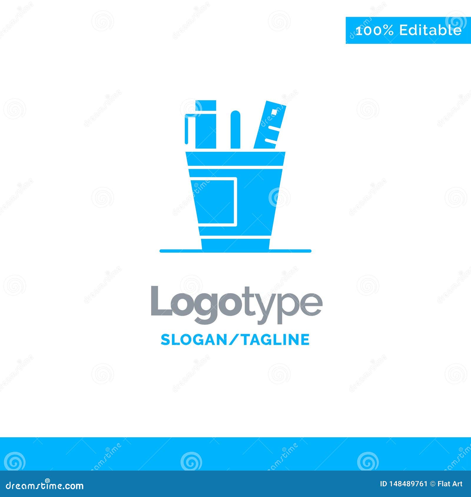 Pen, Desk, Office, Organizer, Supplies, Supply, Tools Blue Solid Logo