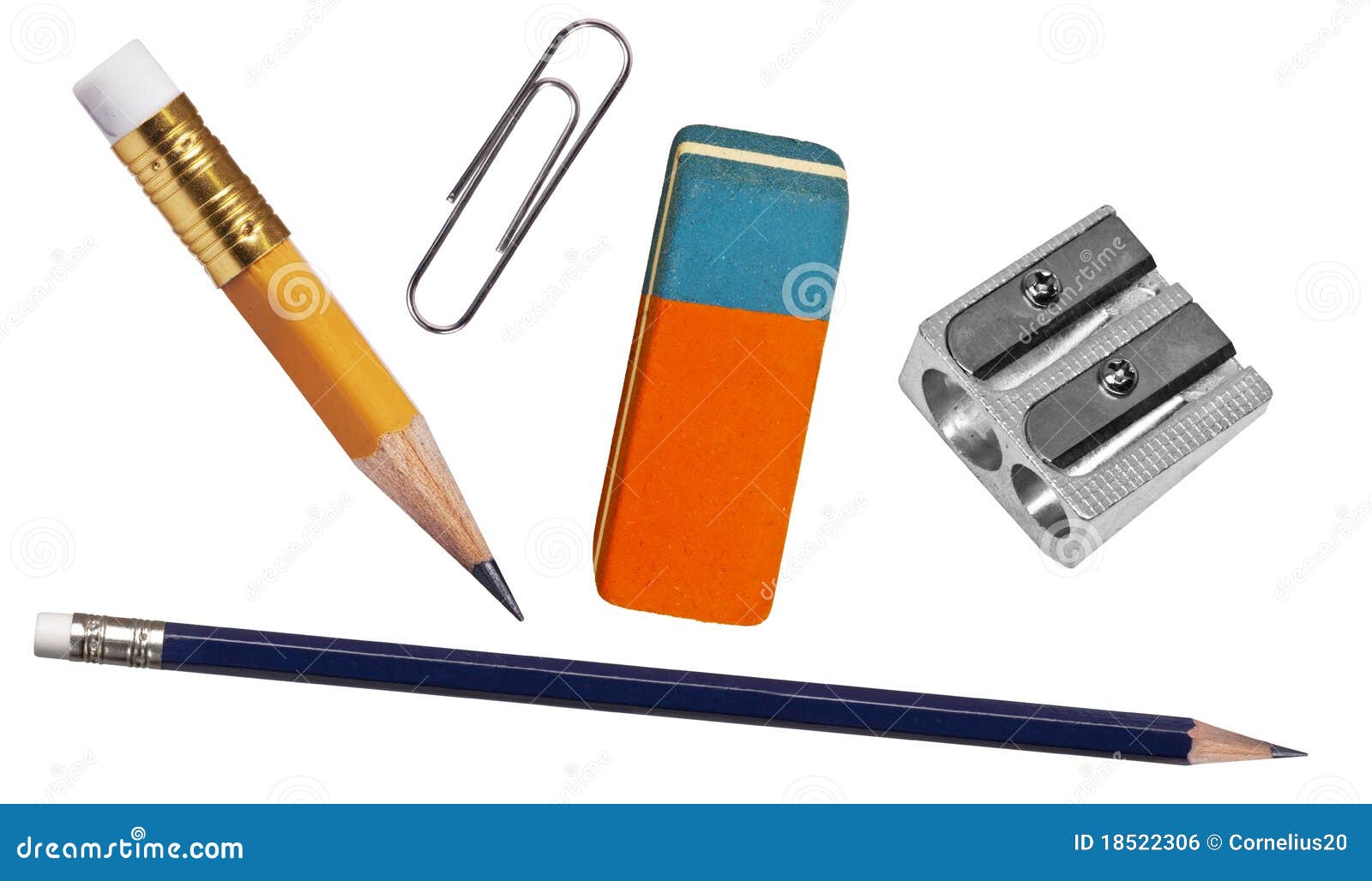 Pen, Eraser, Paper Clip and Sharpener Stock Photo Image of graphite