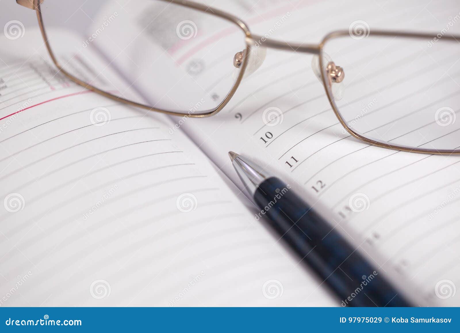 Pen with Eye Glasses and Notebook, Business Stock Image Image of