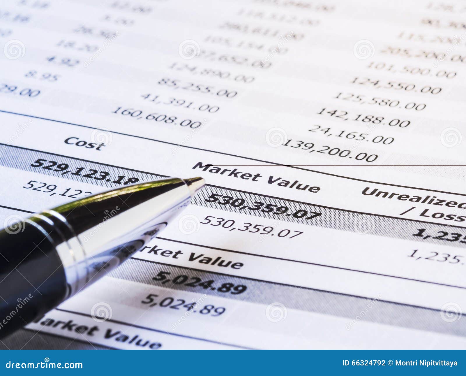 Pen on Investment Statement Report. Stock Photo Image of concept