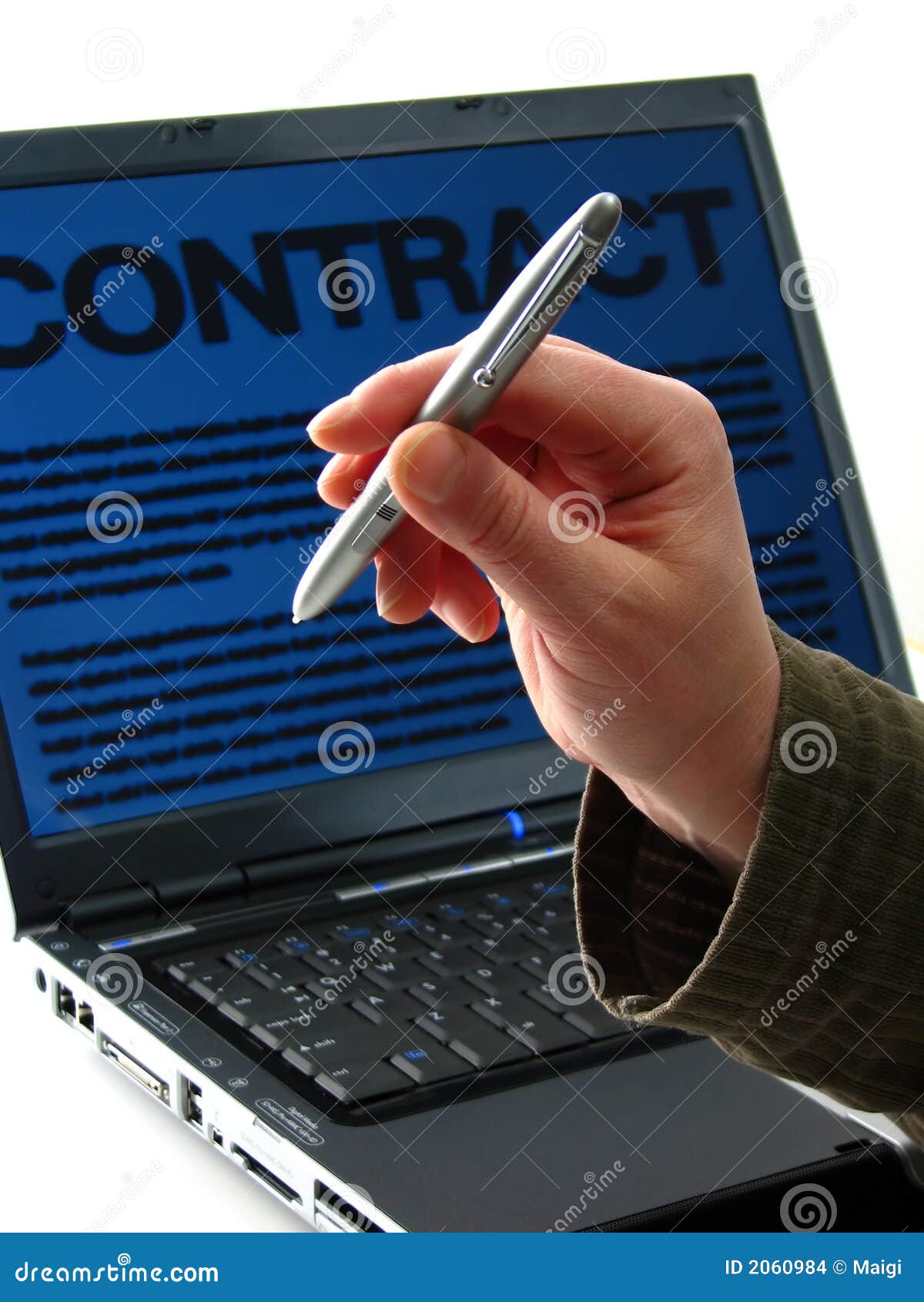 Pen, laptop, contract stock photo. Image of commerce, computer 2060984