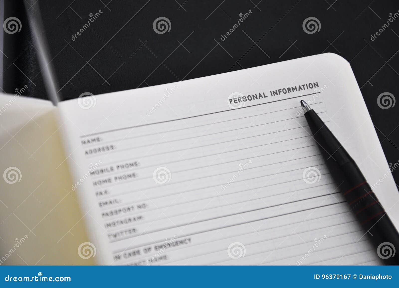 Pen Put On Personal Information Page Stock Image Image Of Note