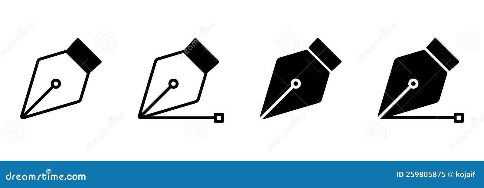 Pen Tool Cursor Vector Icon Set. Outline Fountain Pen Symbol for