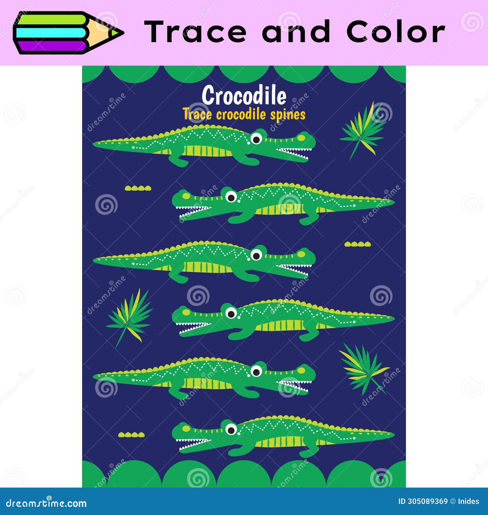 pen tracing lines activity worksheet for children. pencil control for kids practicing motoric skills. crocodiles