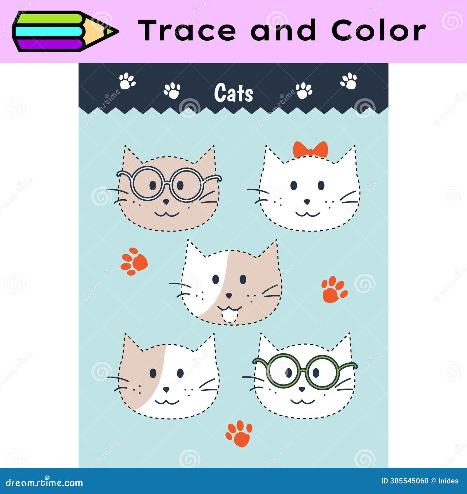 pen tracing lines activity worksheet for children. pencil control for kids practicing motoric skills. kitties
