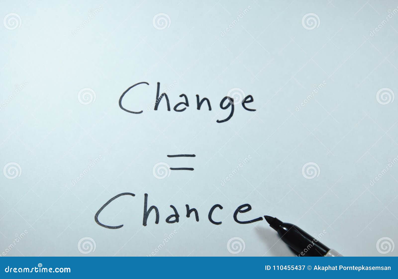 Pen Writing Change Equal Chance Word on White Paper Stock Image Image