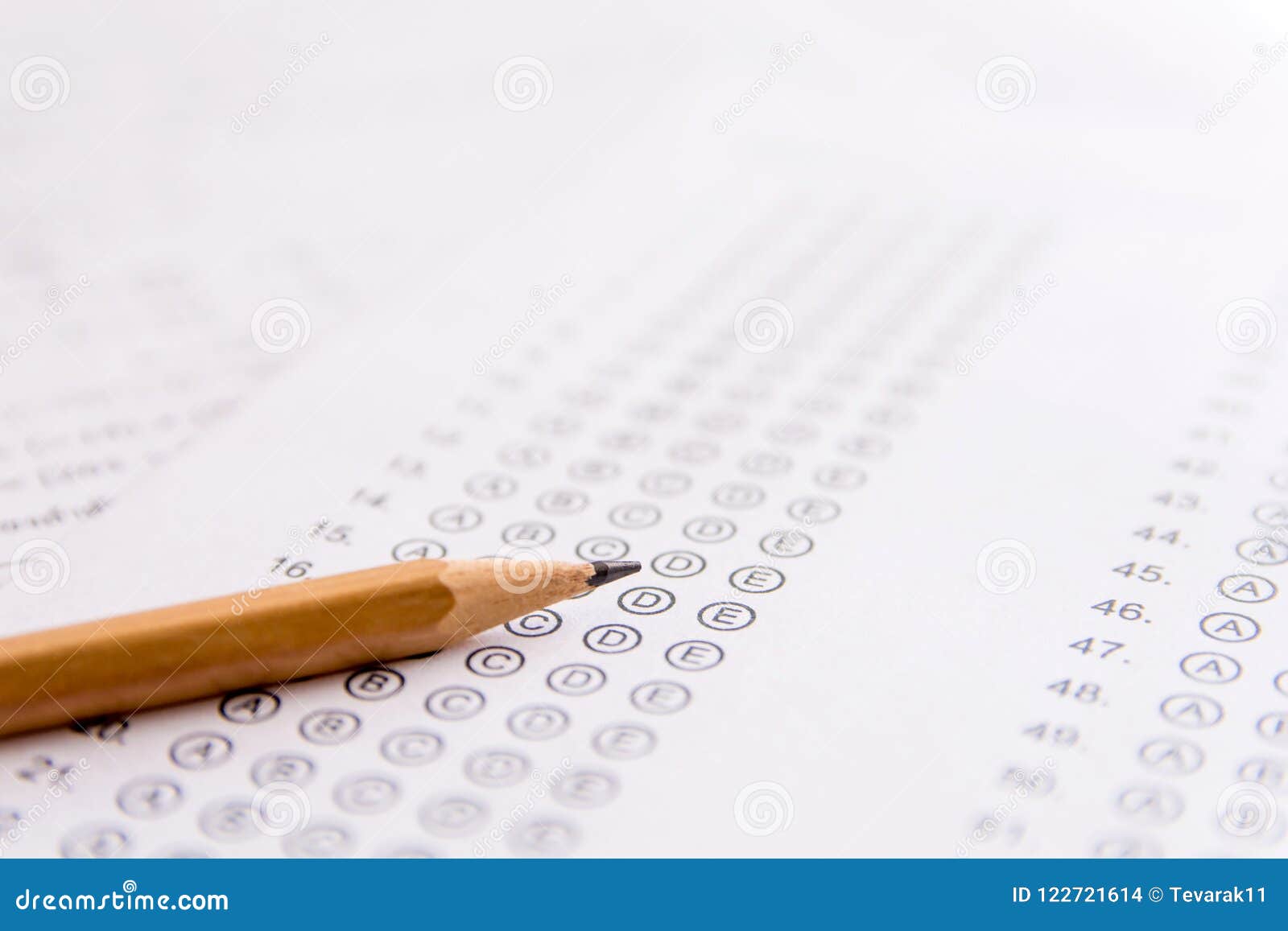 Pencil on Answer Sheets or Standardized Test Form with Answers B Stock