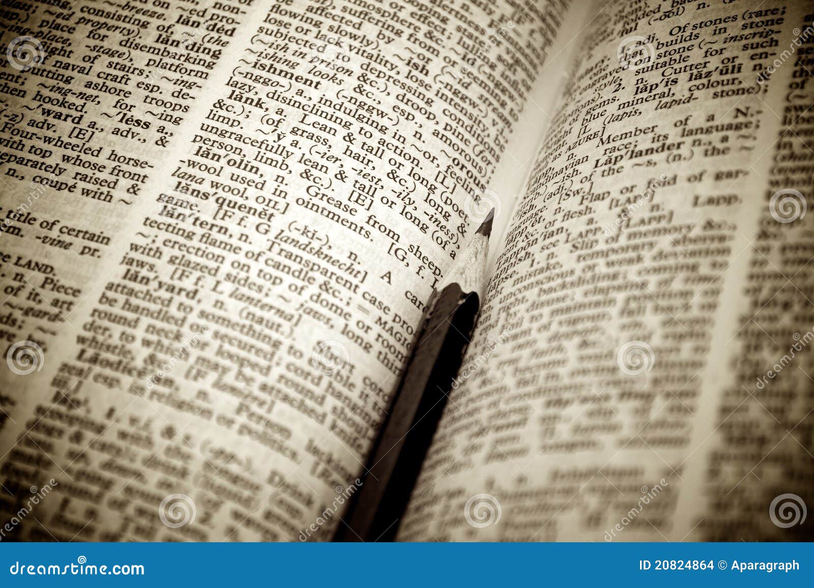 Pencil As Bookmark in a Dictionary Stock Photo Image of brochure