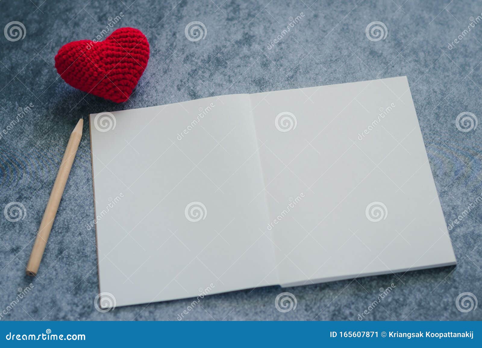 Pencil and Blank Notebook with Red Heart Symbol on Black Background with  Copy Space for Quotes or Message. Photo Concept for Love Stock Image -  Image of love, idea: 165607871