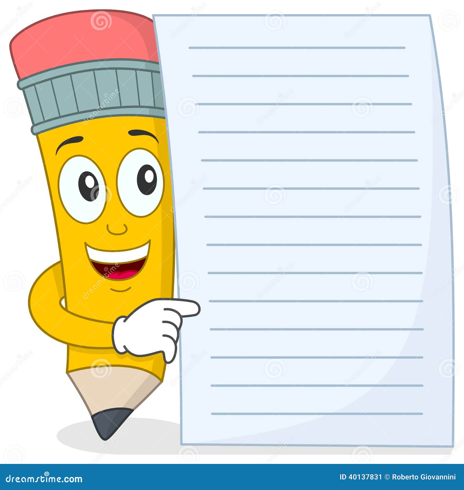 Pencil Character with Blank Paper Stock Vector - Illustration of eraser,  design: 40137831