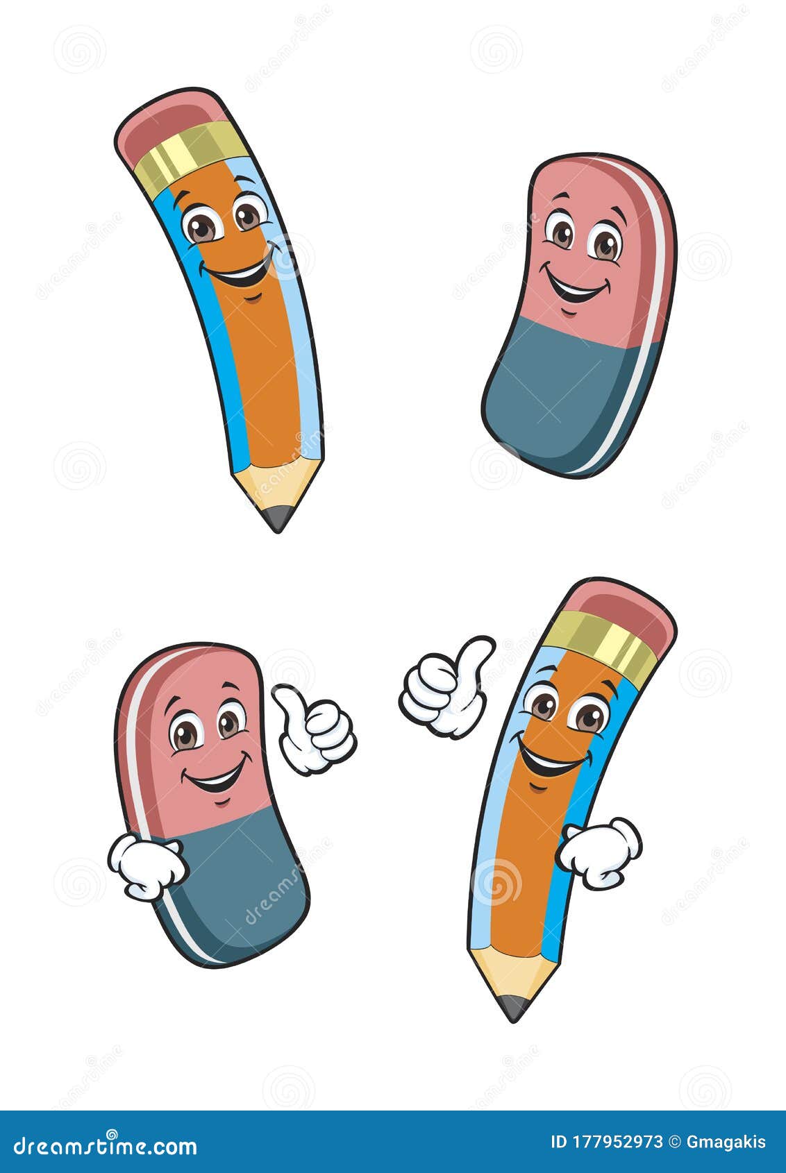 Cartoon Pencil and Eraser Characters Stock Illustration Illustration