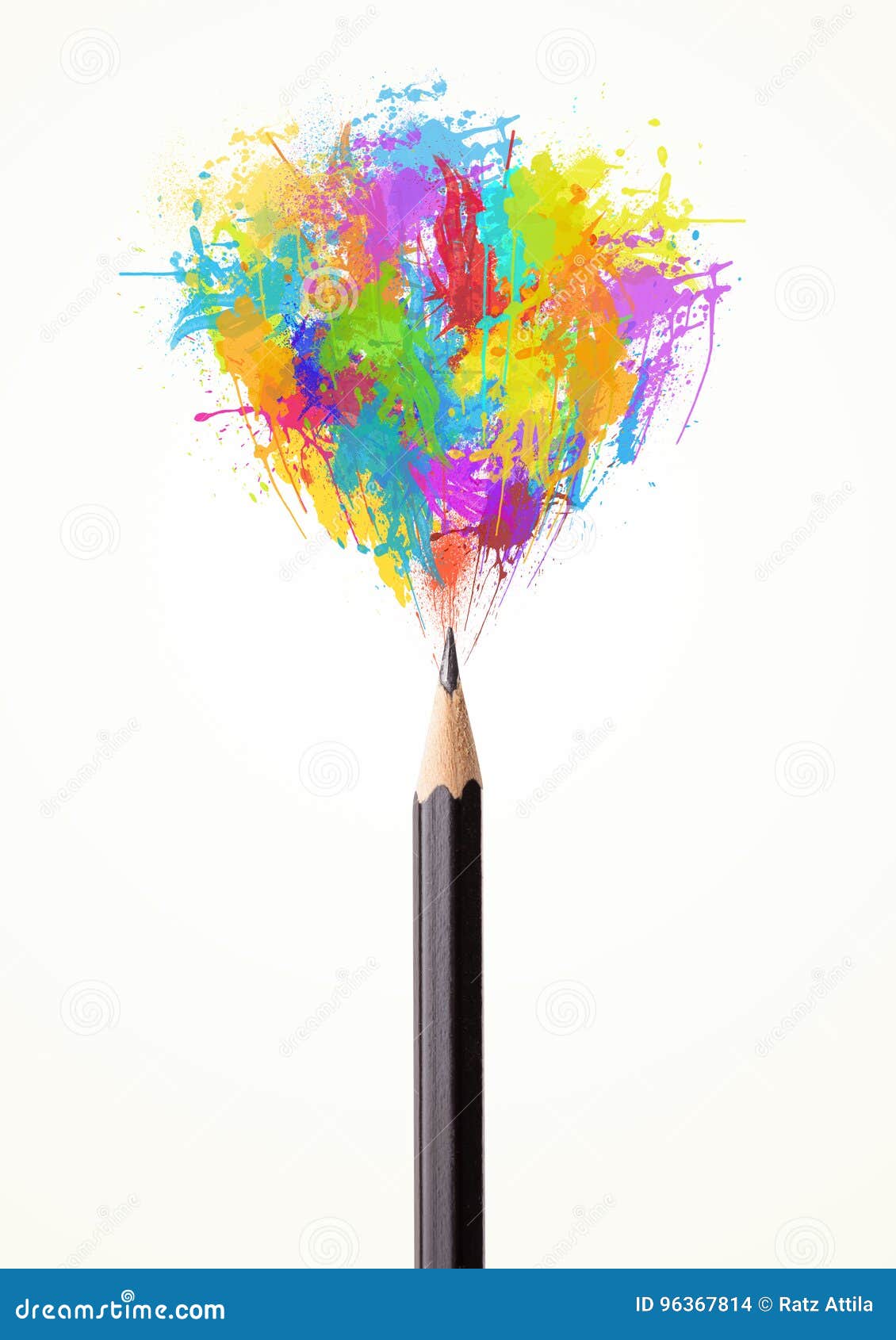 Pencil Closeup with Colored Paint Splashes Stock Photo Image of