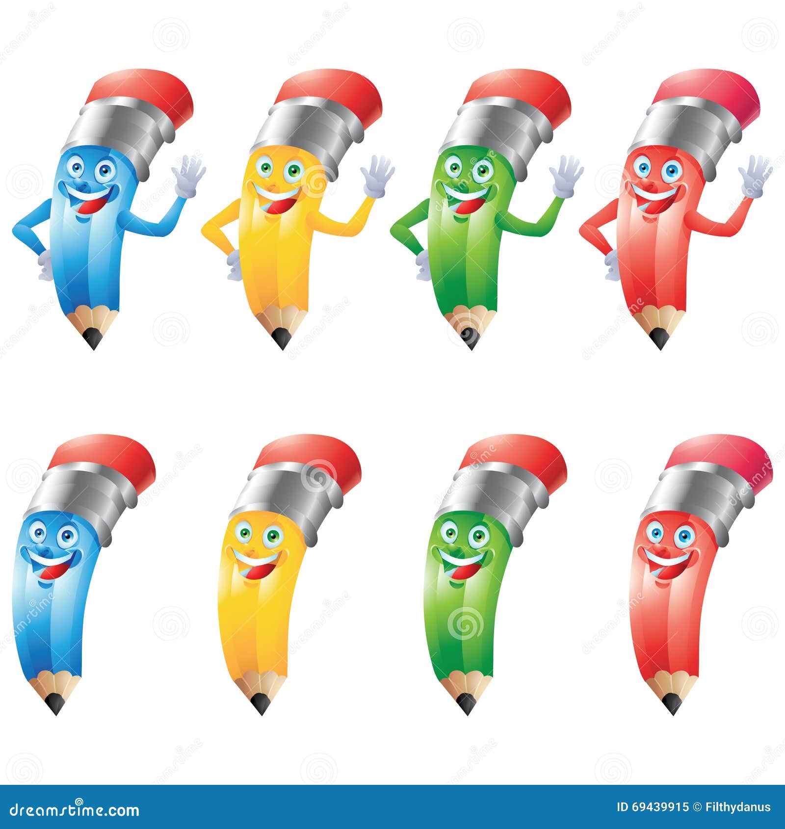 Pencil Crayon Cartoon Character Set Stock Vector Illustration of