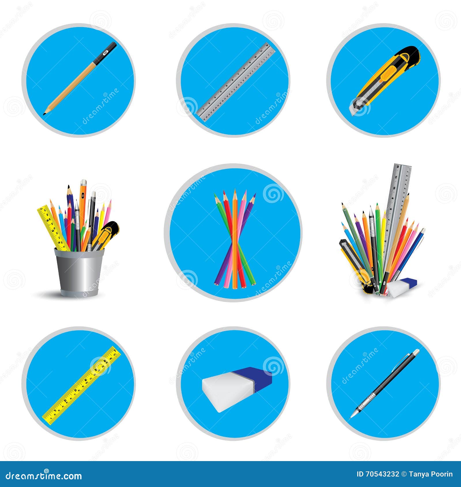 Pencil Cutter and Eraser with Ruler for Icon Isolated on White