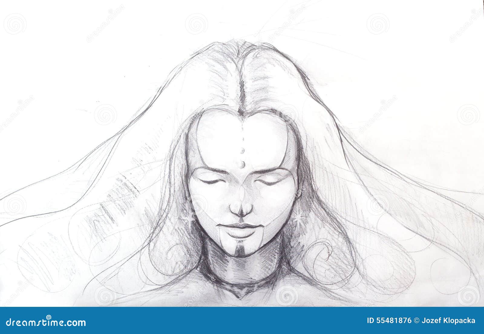 Pencil Drawing of Beautiful Meditation Girl, and Tattoo on Face ...