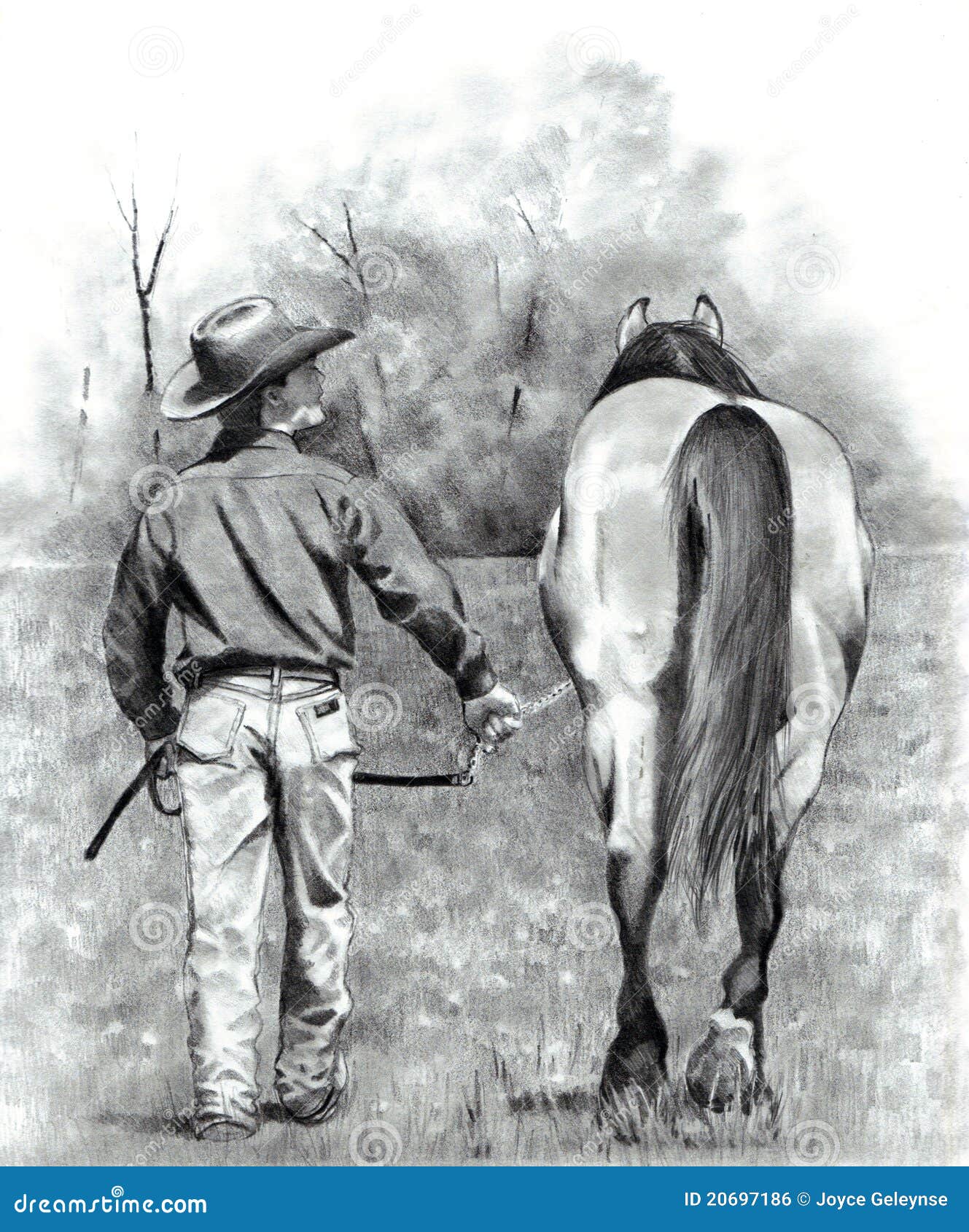 an old cowboy, Pencil Sketch - Arthub.ai