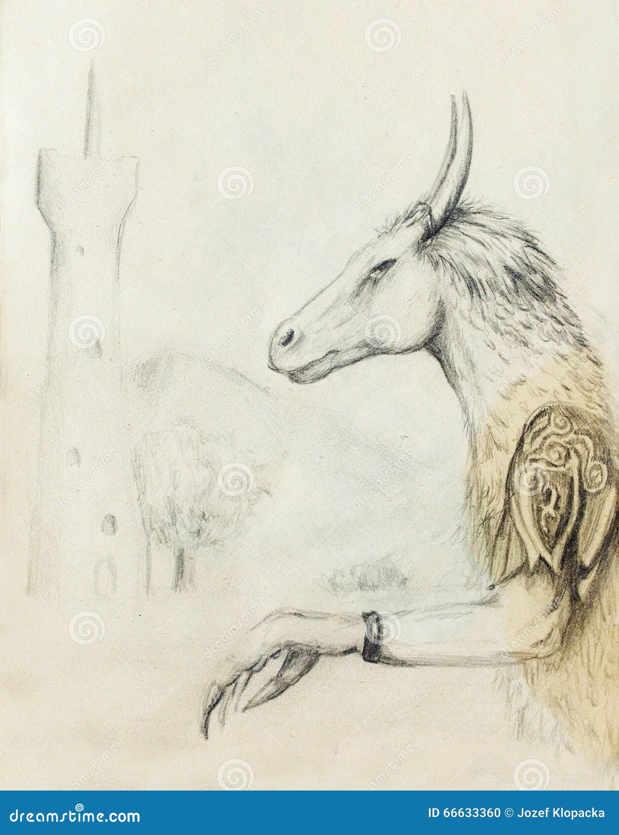 Pencil Drawing Dragon On Old Paper Background Stock