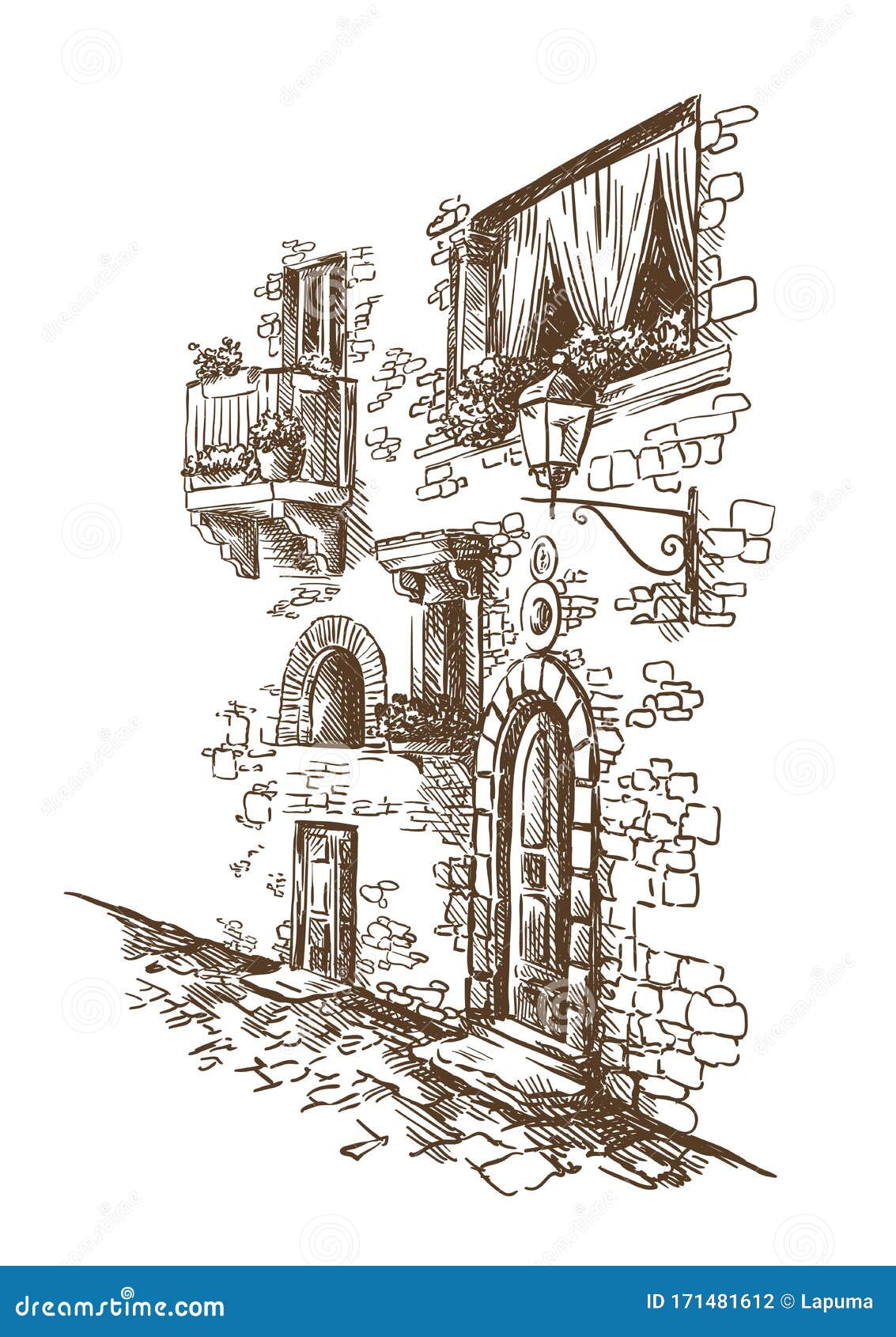 Pencil Drawing of an Old Street in Italy Stock Vector - Illustration of  balcony, beauty: 125276598