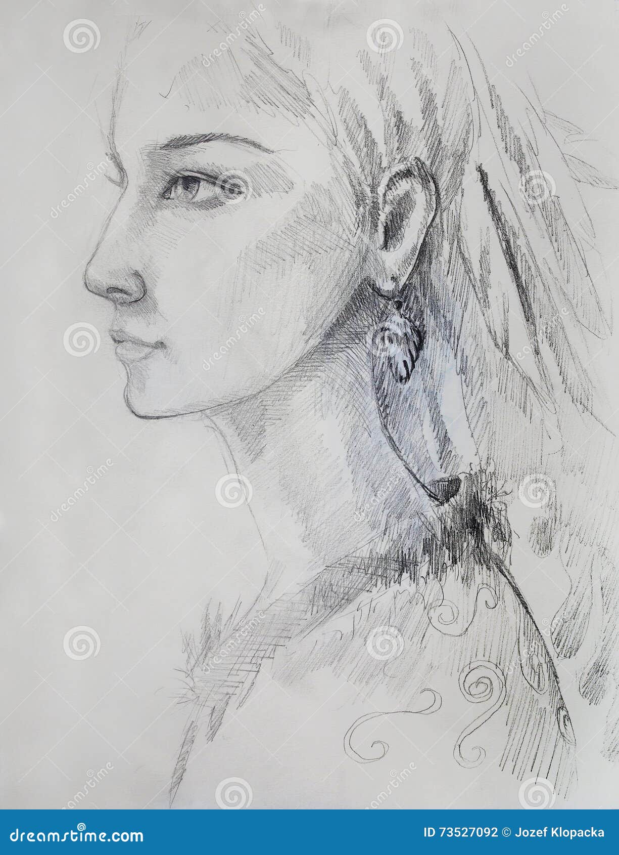 Pencil Drawing on Paper, Indian Woman and Feathers in Hair. Stock  Illustration - Illustration of drawing, fang: 73527092