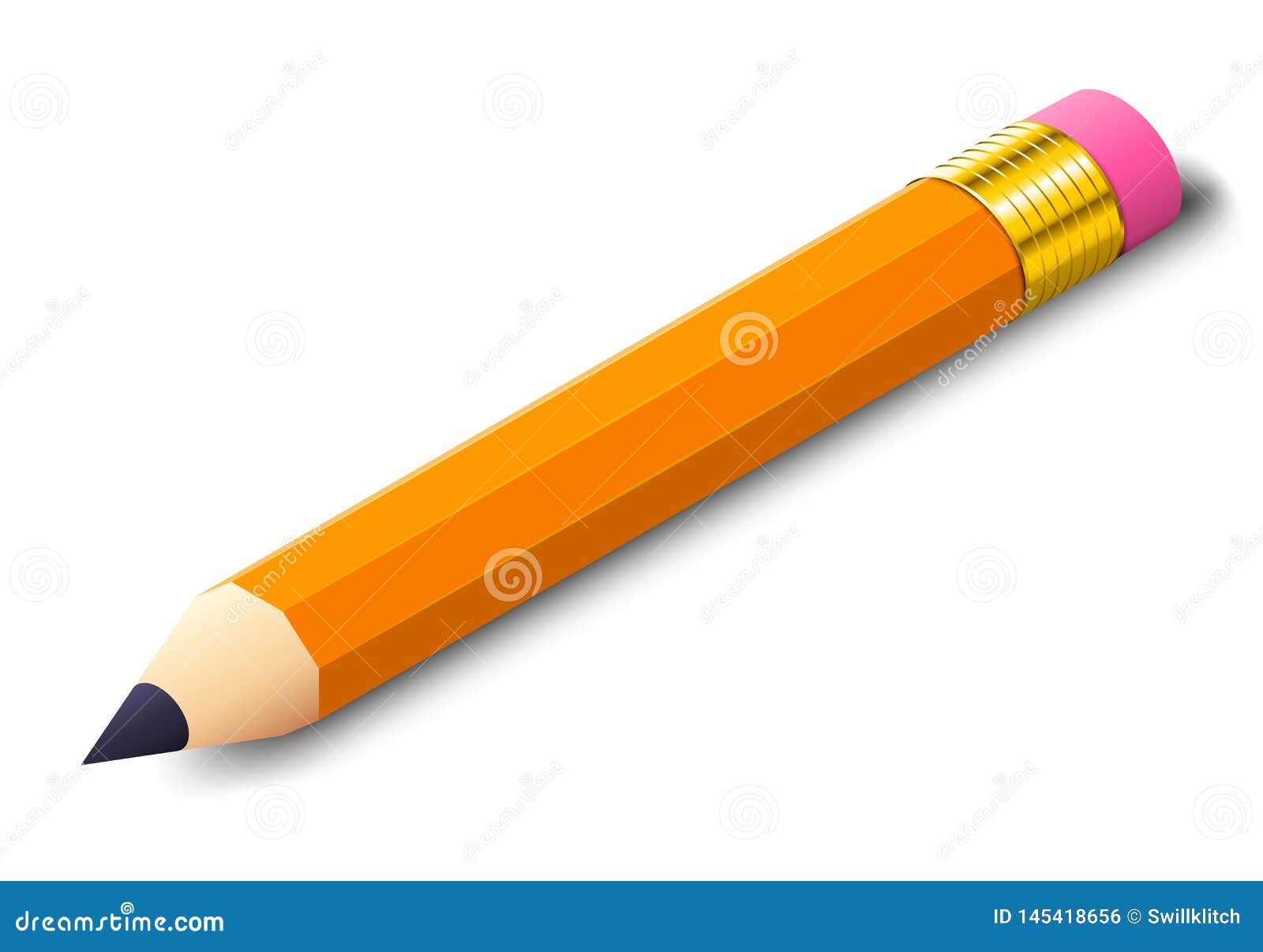 Pencil with Eraser Realistic Icon with Isometric Object for School