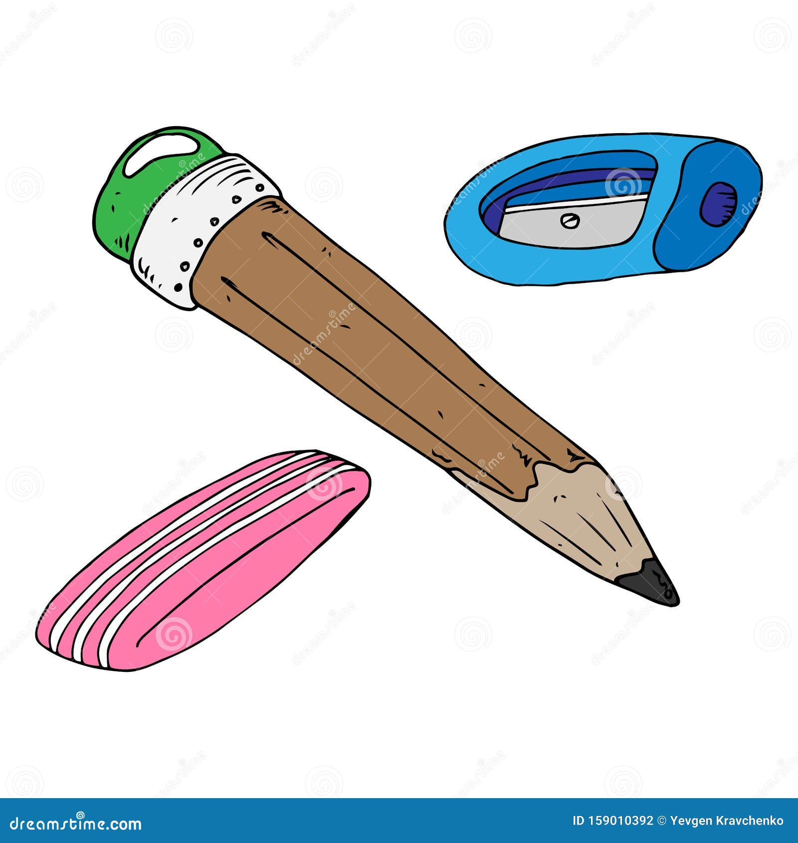 Pencil with Eraser and Sharpener Icon. Vector Illustration of a Pencil