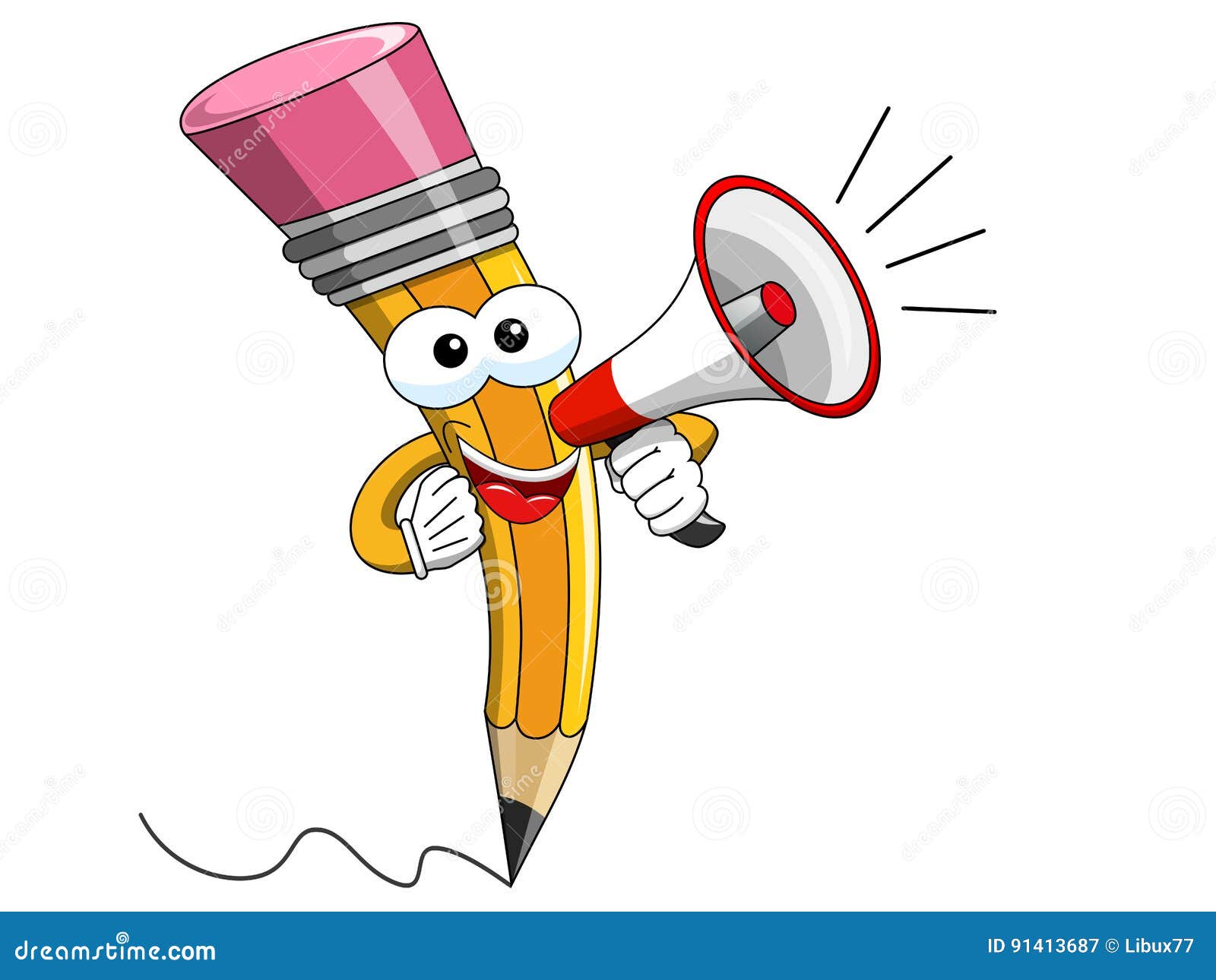 pencil mascot cartoon speaking megaphone 