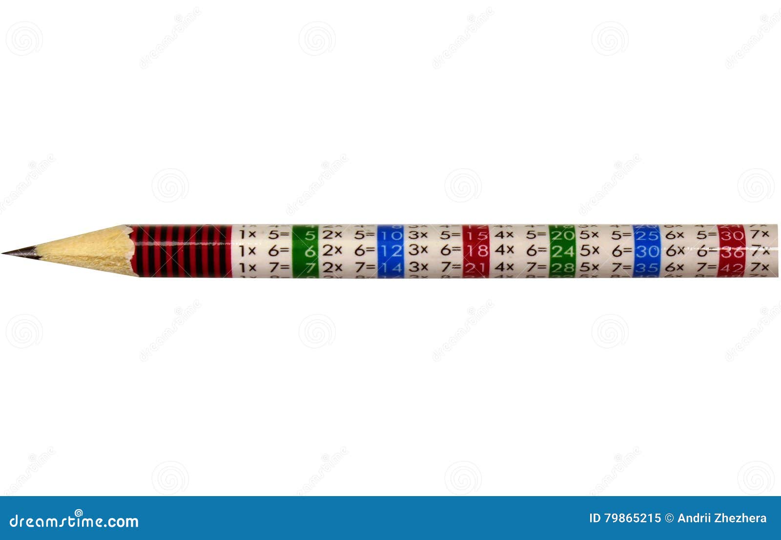 Pencil with Multiplication Table, Isolated on White Background Stock