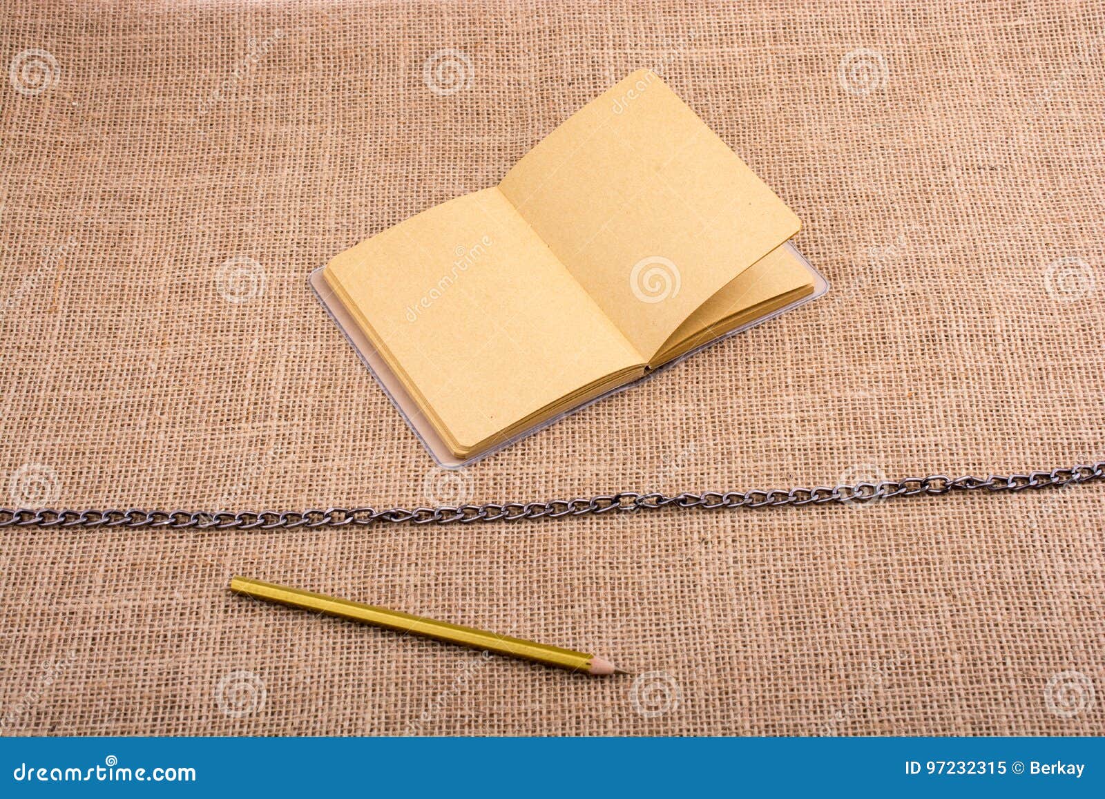 Pencil and Notebook with a Chain in the Middle Stock Image Image of