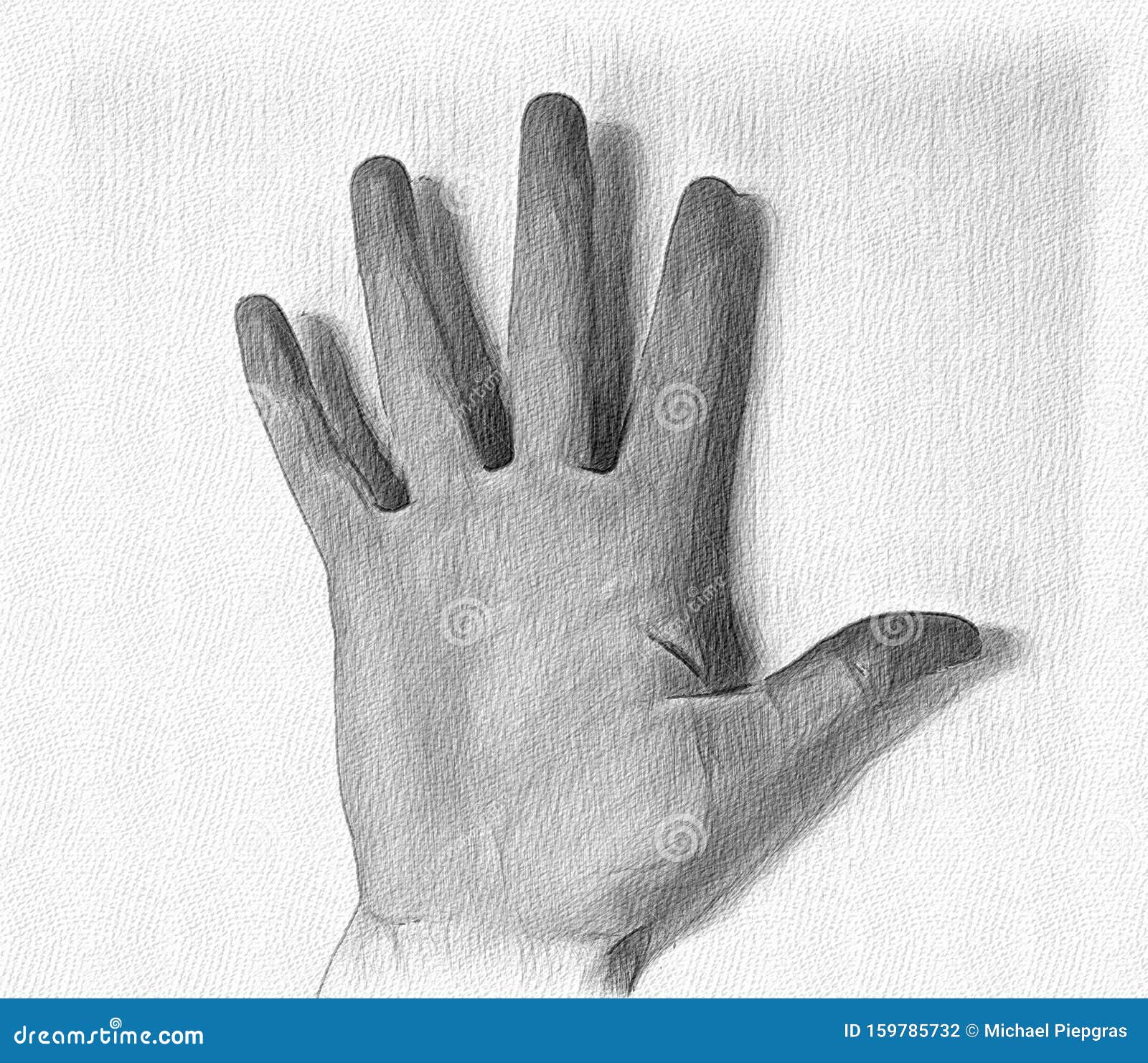 Pencil Painted Sketch Drawing of a Human Femaile Hand Showing Different