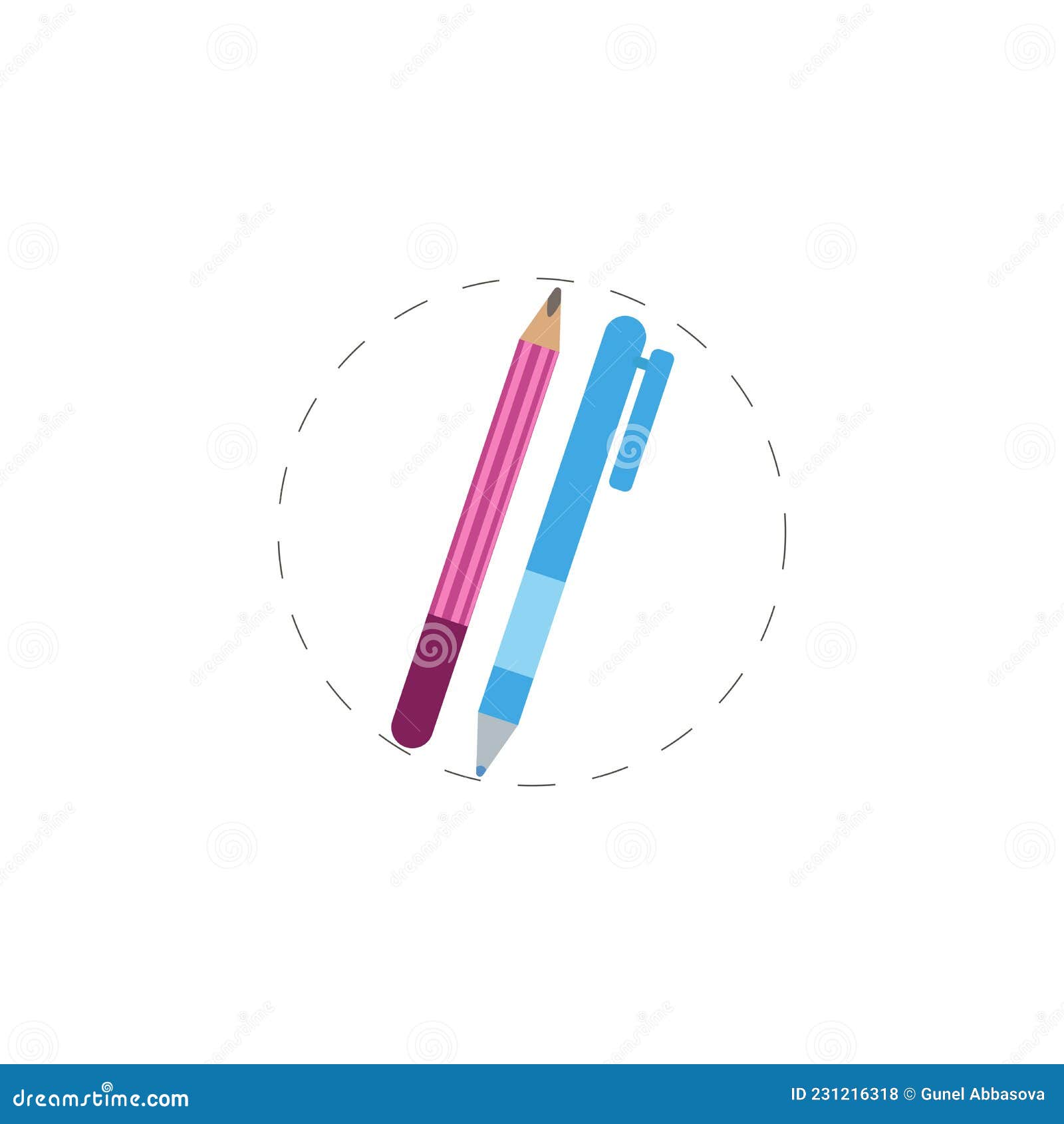 Pencil and Pen Clipart. Pencil and Pen Colorful Flat Icon Stock Vector