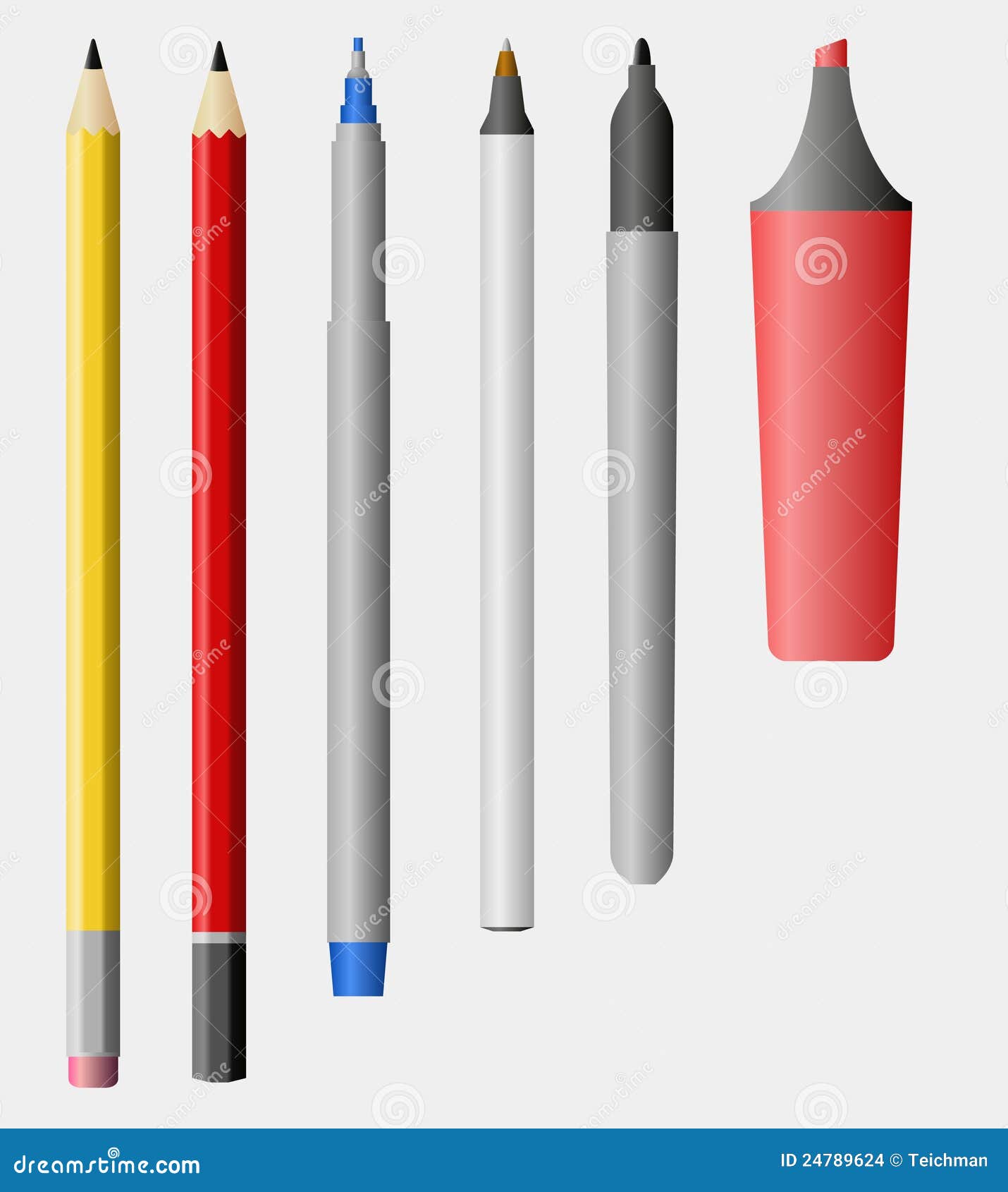 A Drawing Of A Pencil And Six Colored Markers High-Res Vector Graphic -  Getty Images