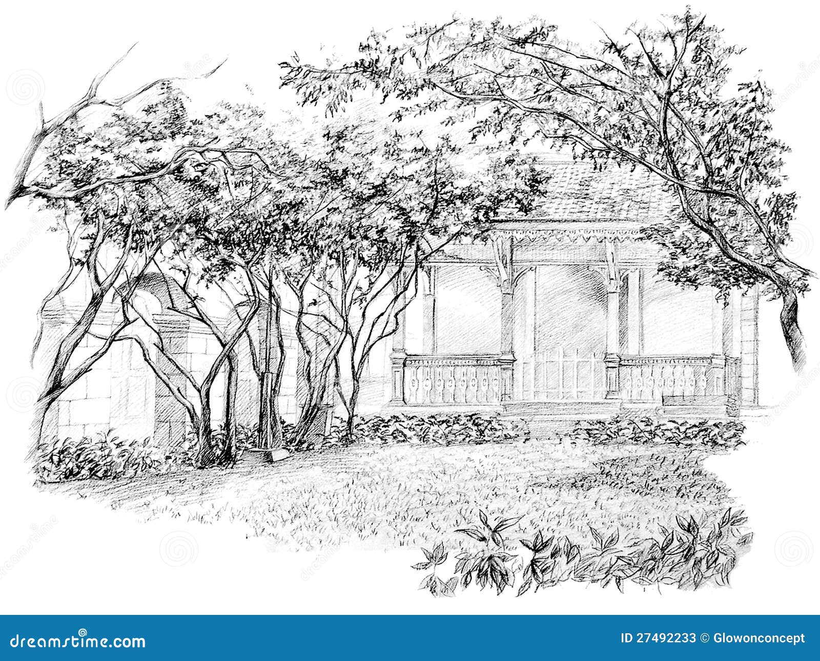 Pencil Perspective Drawing Of Garden Stock Illustration ...